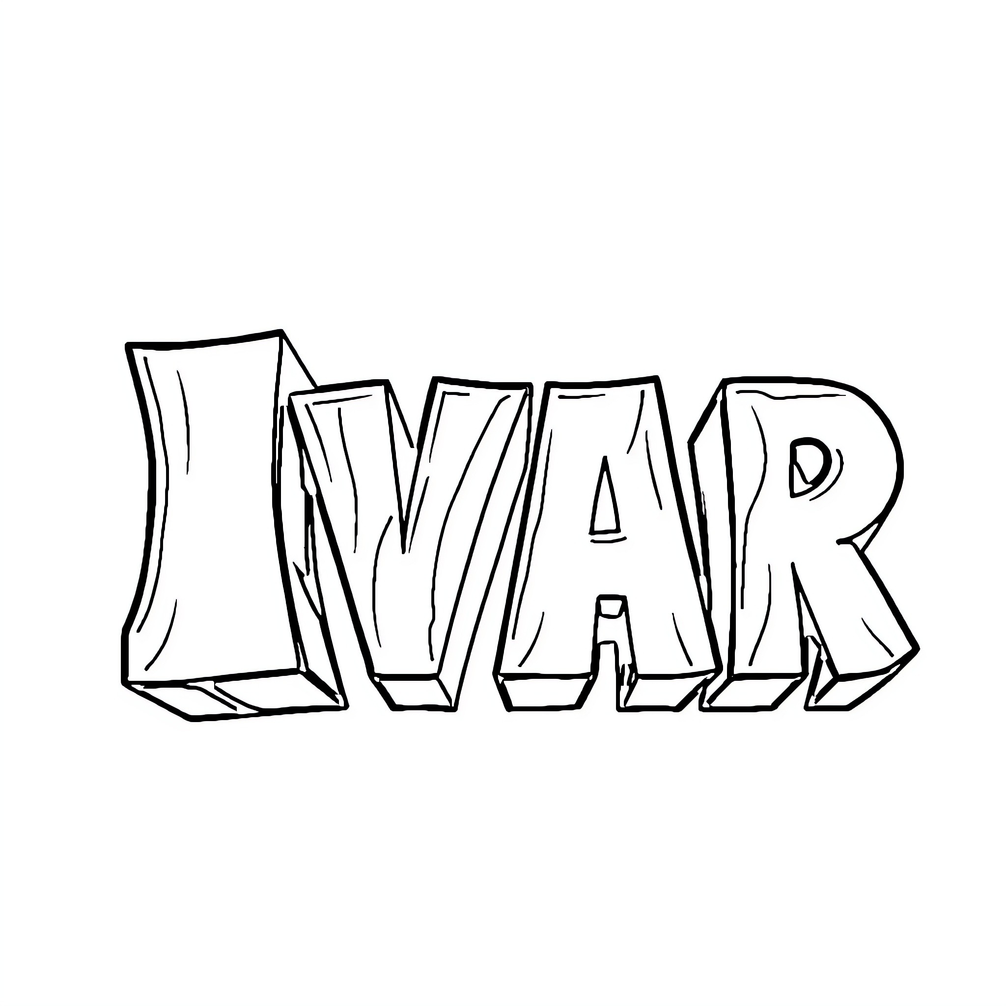 Ivar's Graffiti-Style Name Coloring Page (free black-and-white line drawing printable PDF for all, from beginners to advanced learners, including children, teens, adults, and seniors)