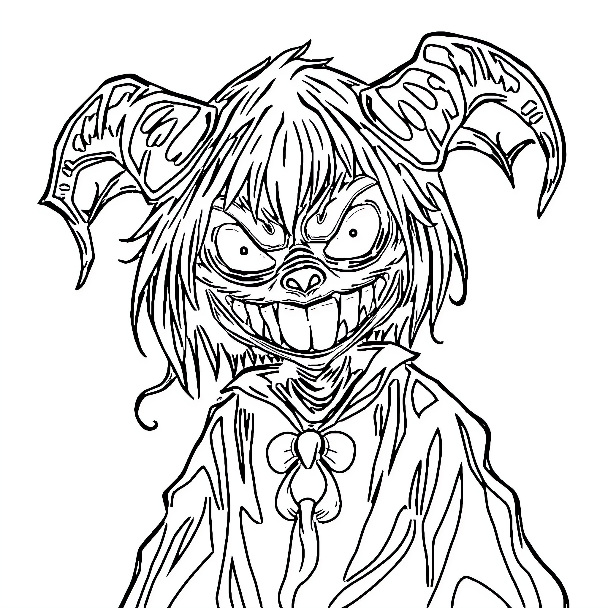 Kuromi's Mischievous Grin Coloring Page (free black-and-white line drawing printable PDF for all, from beginners to advanced learners, including children, teens, adults, and seniors)