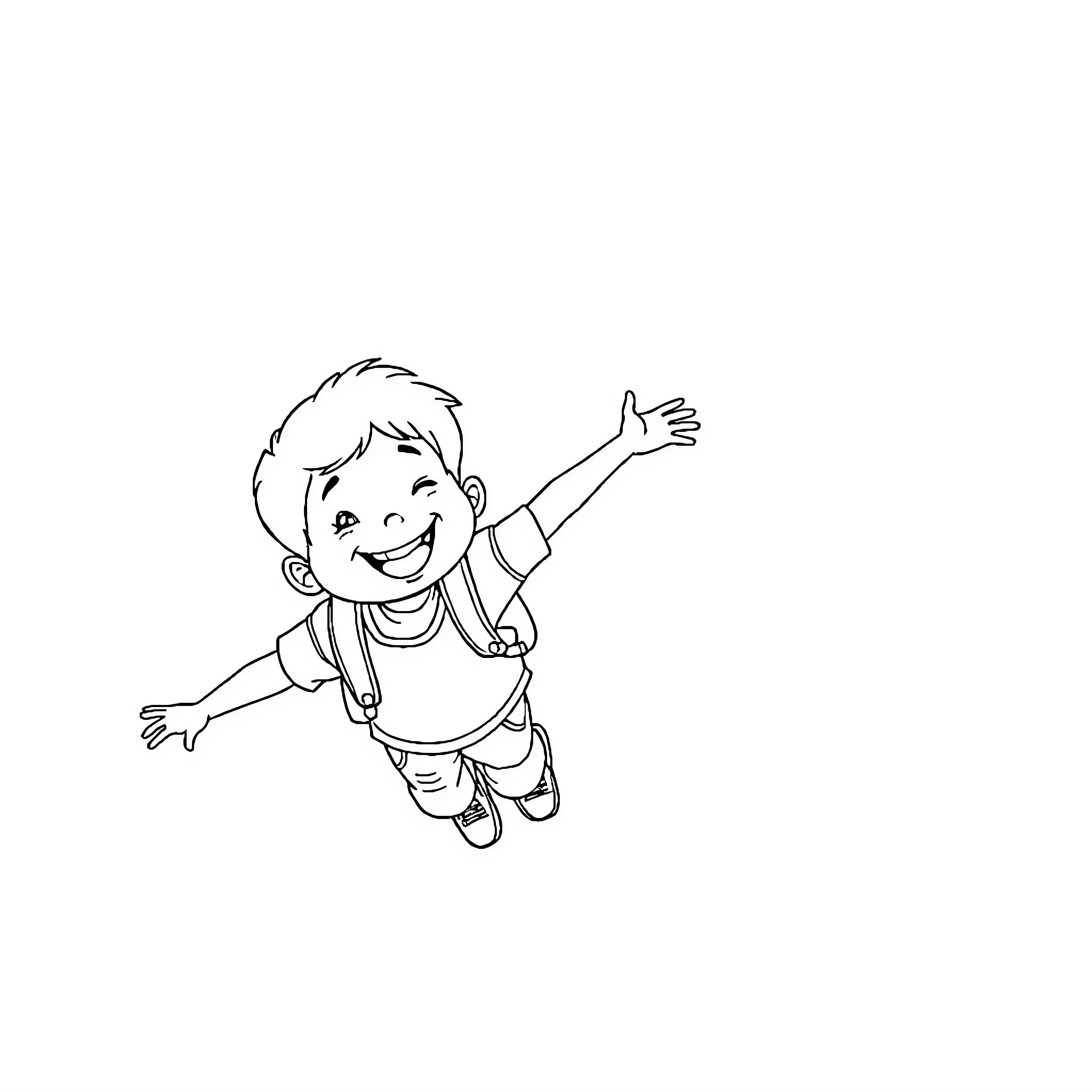 Boy jumping joyfully with arms raised Coloring Page (free black-and-white line drawing printable PDF for all, from beginners to advanced learners, including children, teens, adults, and seniors)