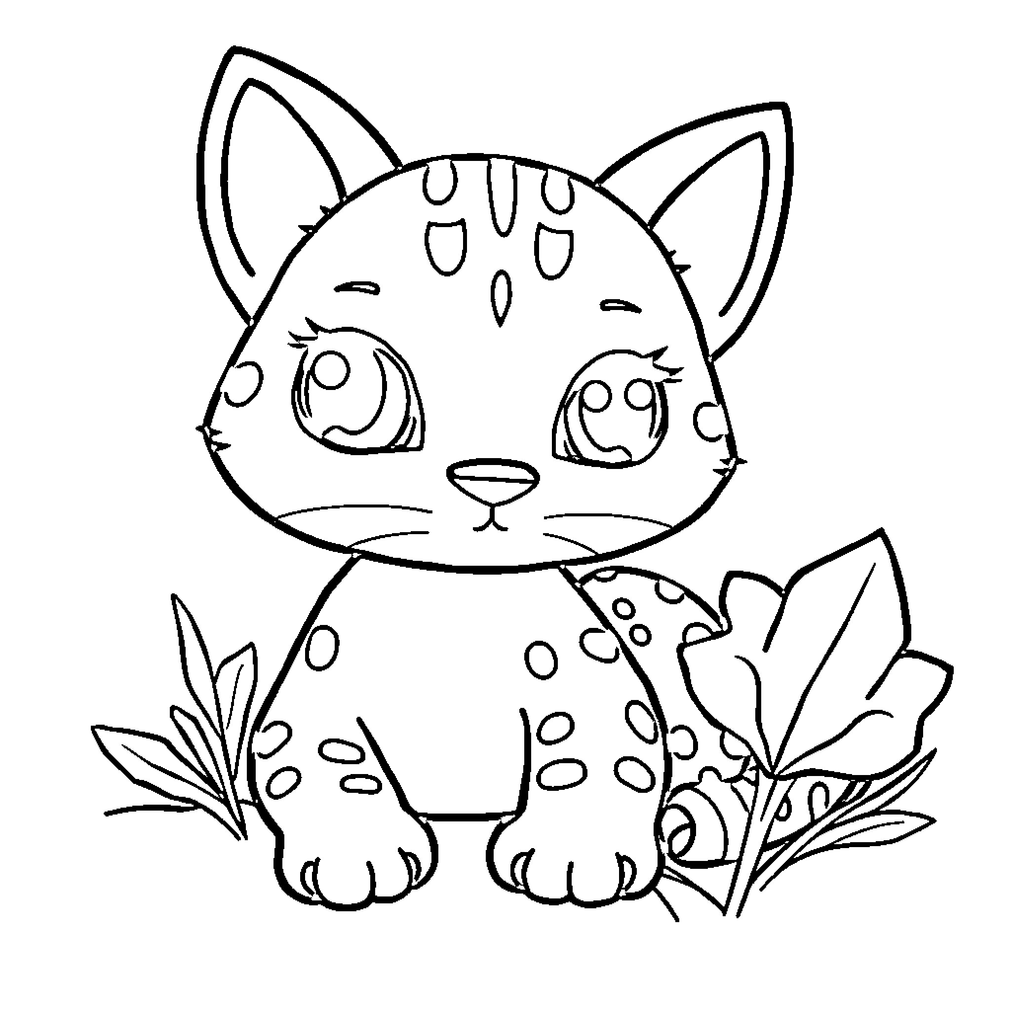 Fox Kitten Resting in Nature Coloring Page (free black-and-white line drawing printable PDF for all, from beginners to advanced learners, including children, teens, adults, and seniors)