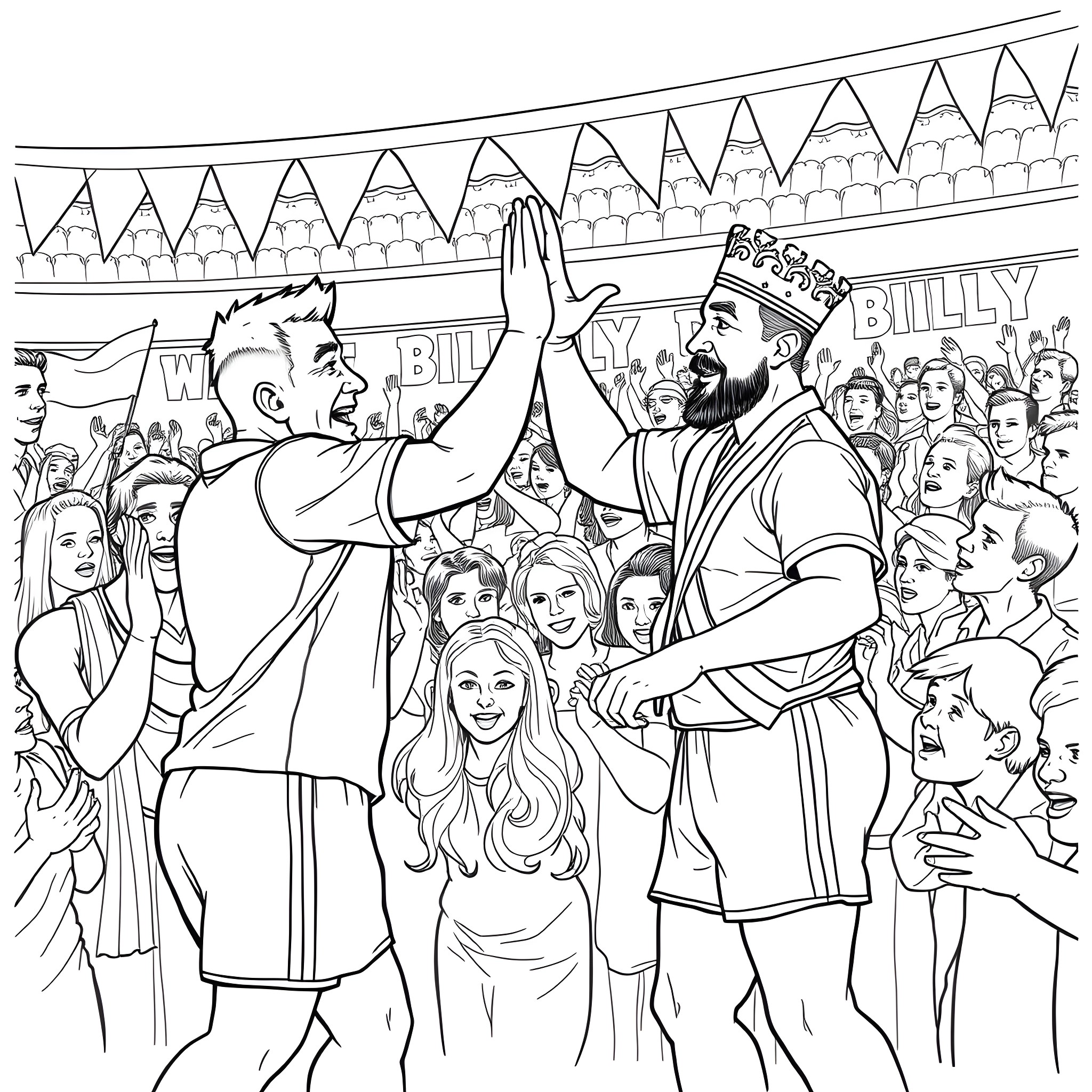 Ally McCoist celebrates with supporters in the stadium Coloring Page (free black-and-white line drawing printable PDF for all, from beginners to advanced learners, including children, teens, adults, and seniors)