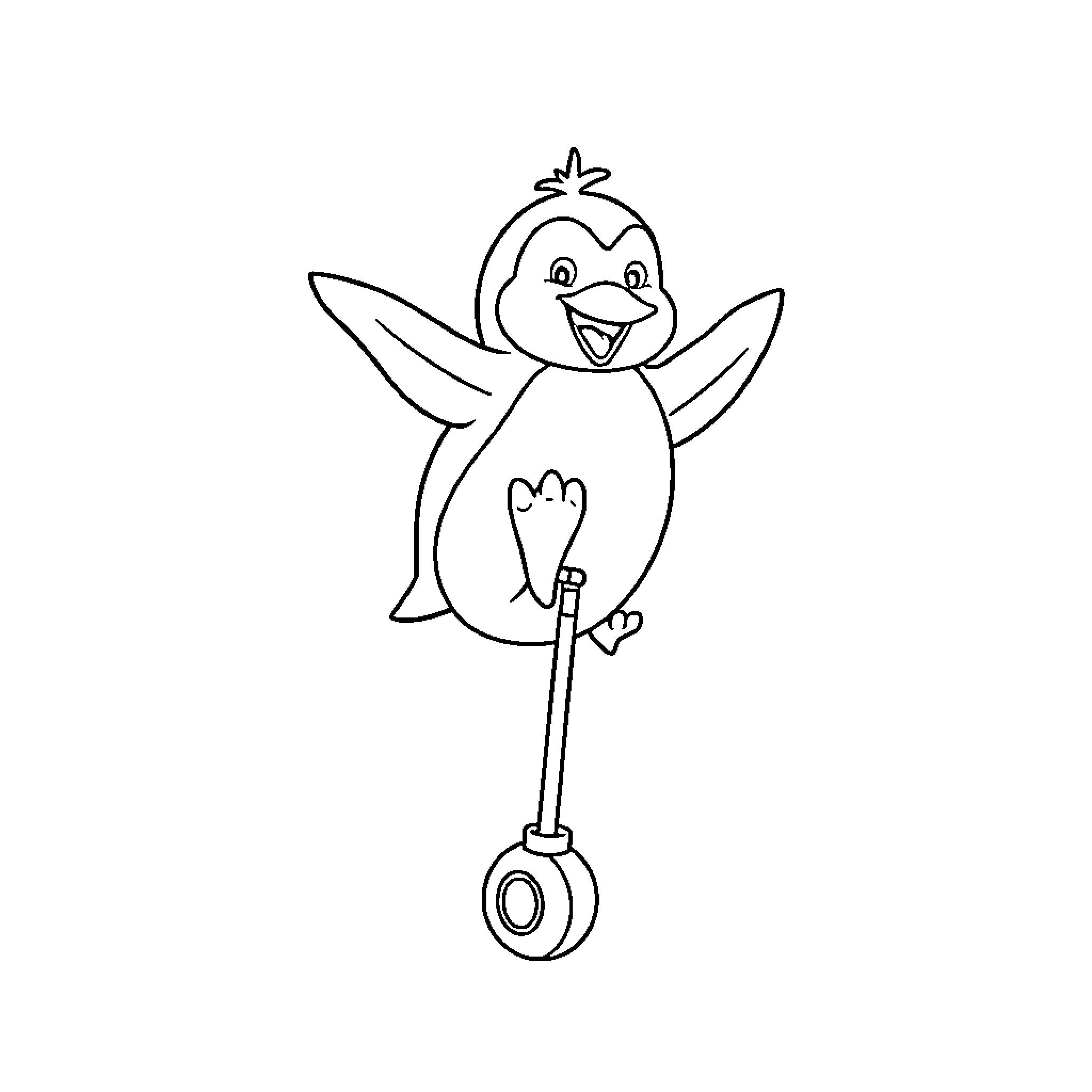 Penguin playing with a rattle toy Coloring Page (free black-and-white line drawing printable PDF for all, from beginners to advanced learners, including children, teens, adults, and seniors)