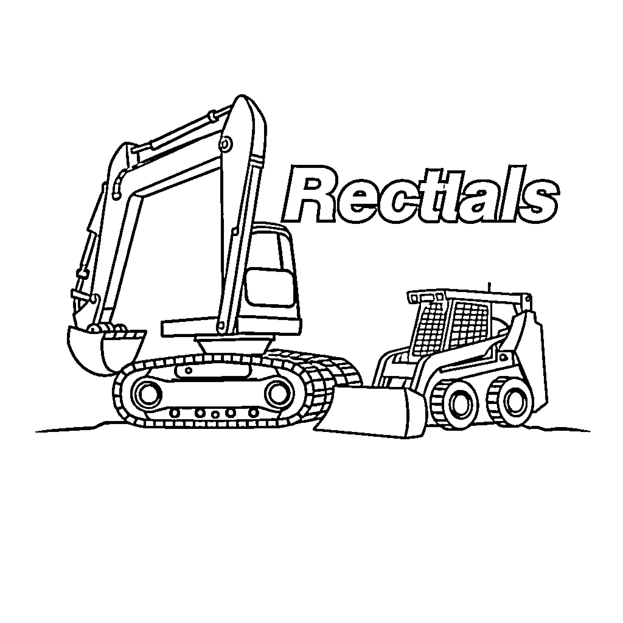 Excavator and construction equipment at work Coloring Page (free black-and-white line drawing printable PDF for all, from beginners to advanced learners, including children, teens, adults, and seniors)