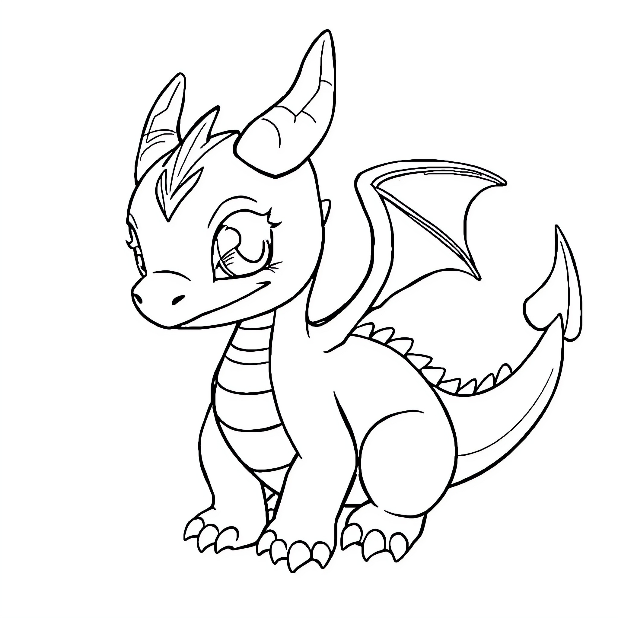 Dragon looking playful and mischievous Coloring Page (free black-and-white line drawing printable PDF for all, from beginners to advanced learners, including children, teens, adults, and seniors)