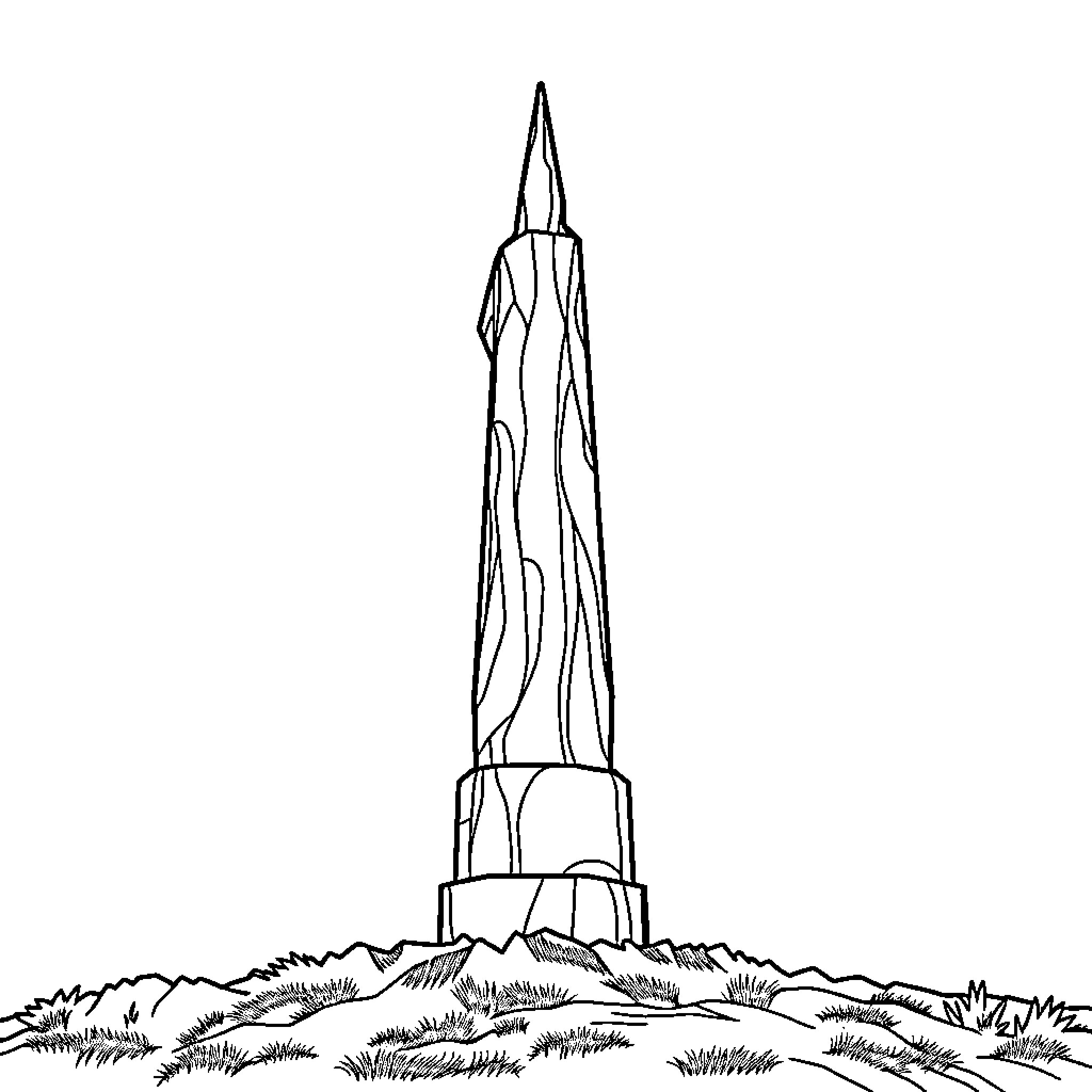 Number One Tall Architectural Structure in Field Coloring Page (free black-and-white line drawing printable PDF for all, from beginners to advanced learners, including children, teens, adults, and seniors)