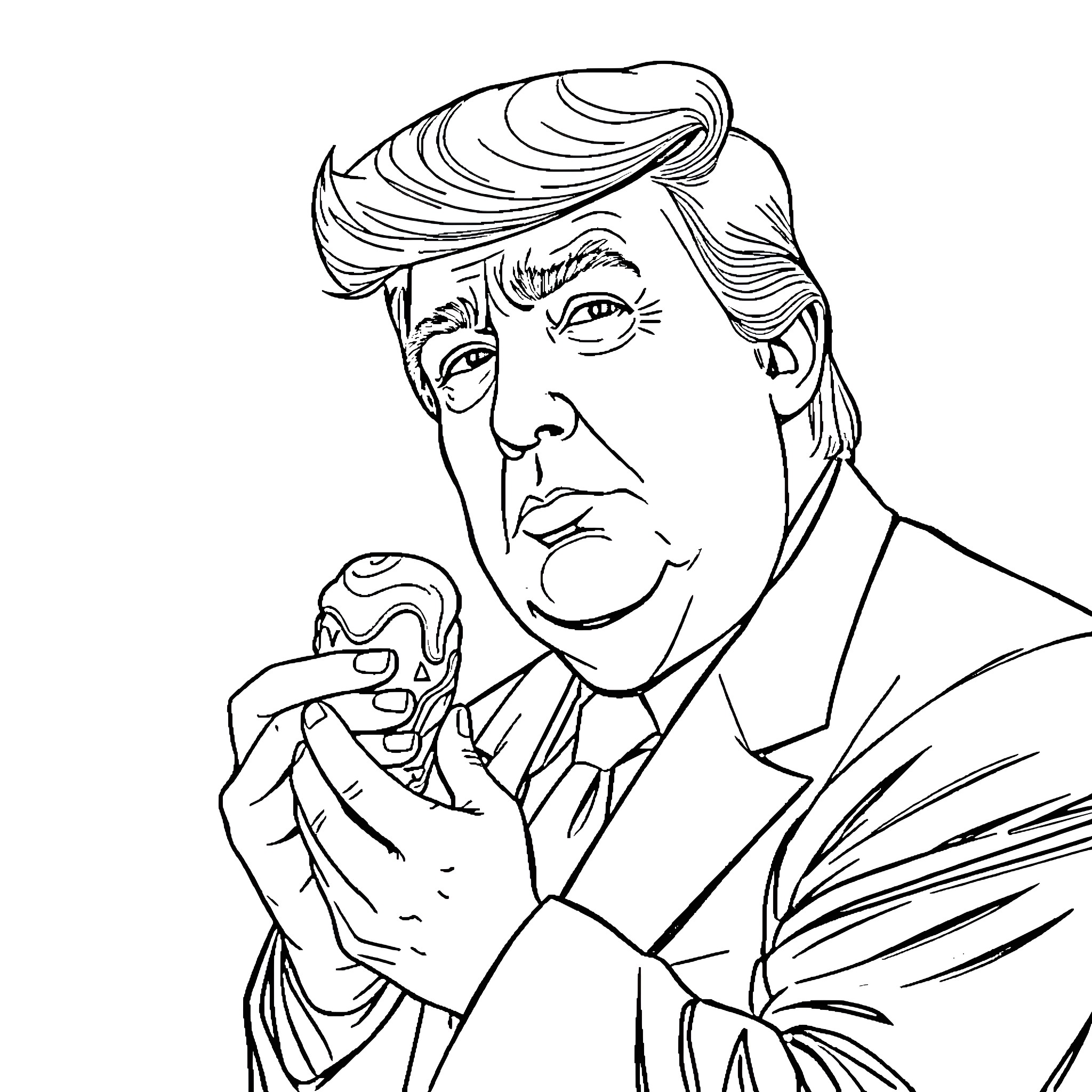Donald Trump speaking gesturingly in formal attire Coloring Page (free black-and-white line drawing printable PDF for all, from beginners to advanced learners, including children, teens, adults, and seniors)