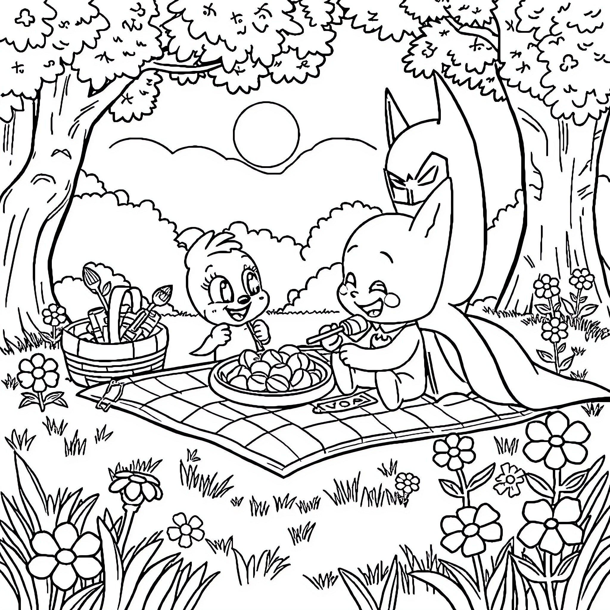 Bluey's Outdoor Adventure Coloring Page (free black-and-white line drawing printable PDF for all, from beginners to advanced learners, including children, teens, adults, and seniors)