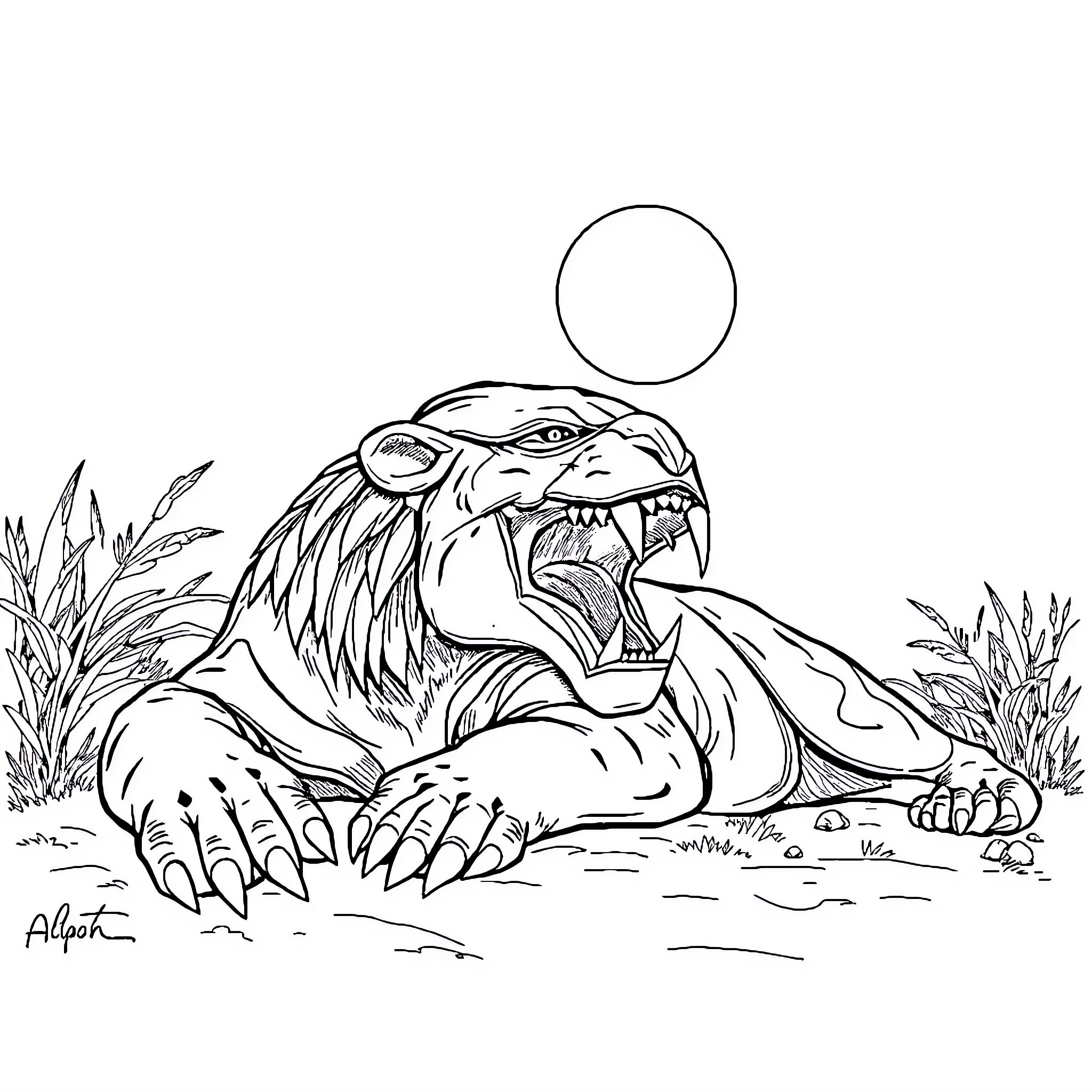 Predator hunting in the wild Coloring Page (free black-and-white line drawing printable PDF for all, from beginners to advanced learners, including children, teens, adults, and seniors)