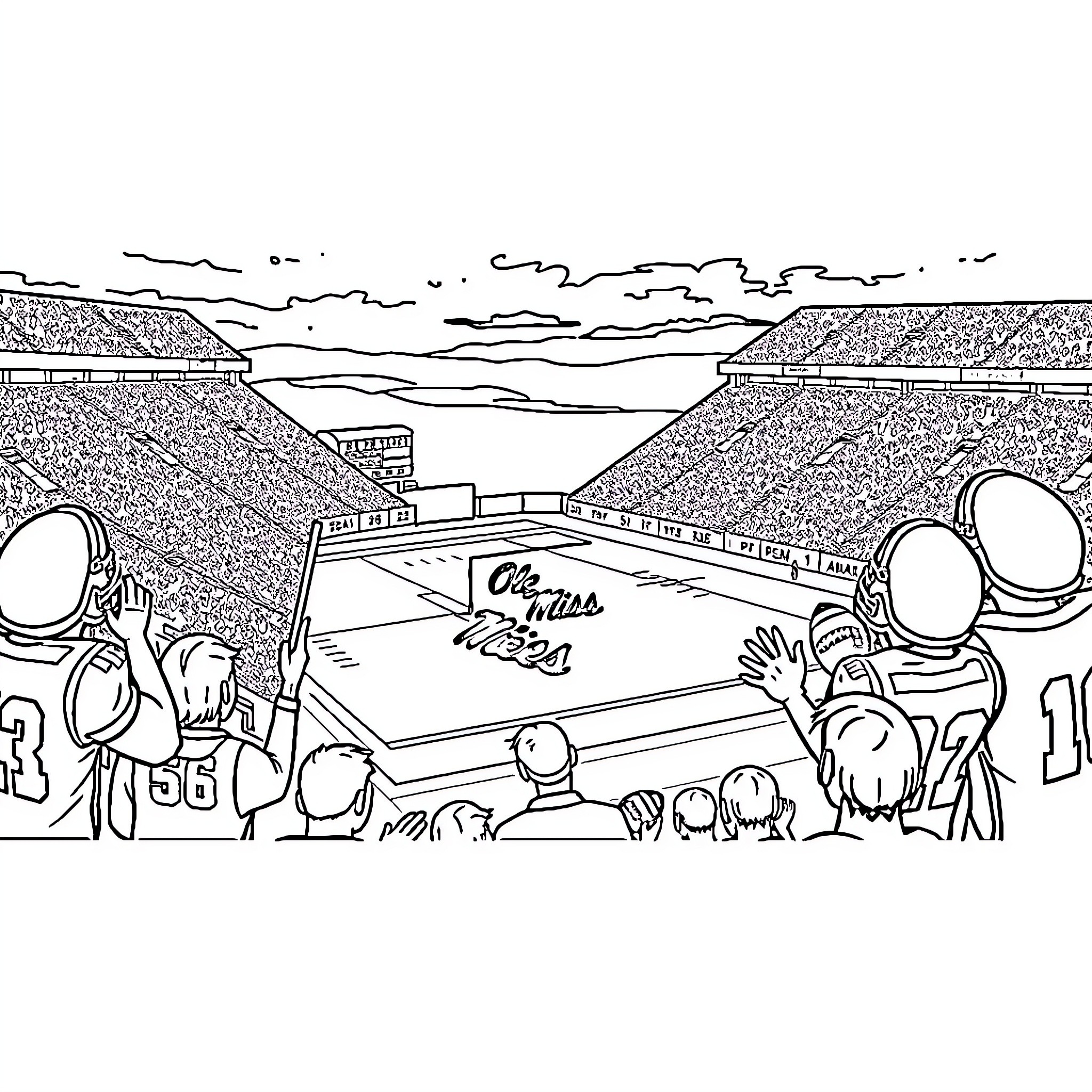 Rebel Sports Fans Cheer on the Team Coloring Page (free black-and-white line drawing printable PDF for all, from beginners to advanced learners, including children, teens, adults, and seniors)