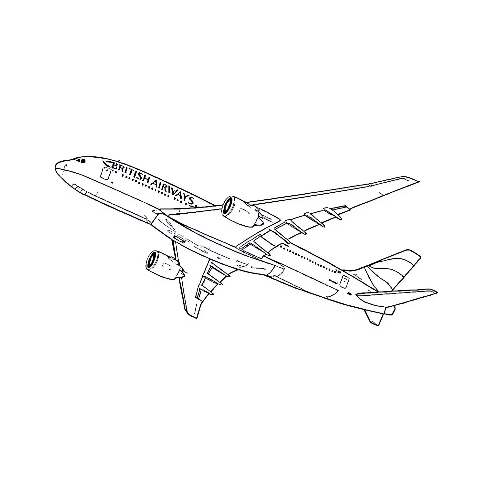 A380 in flight line drawing Coloring Page (free black-and-white line drawing printable PDF for all, from beginners to advanced learners, including children, teens, adults, and seniors)