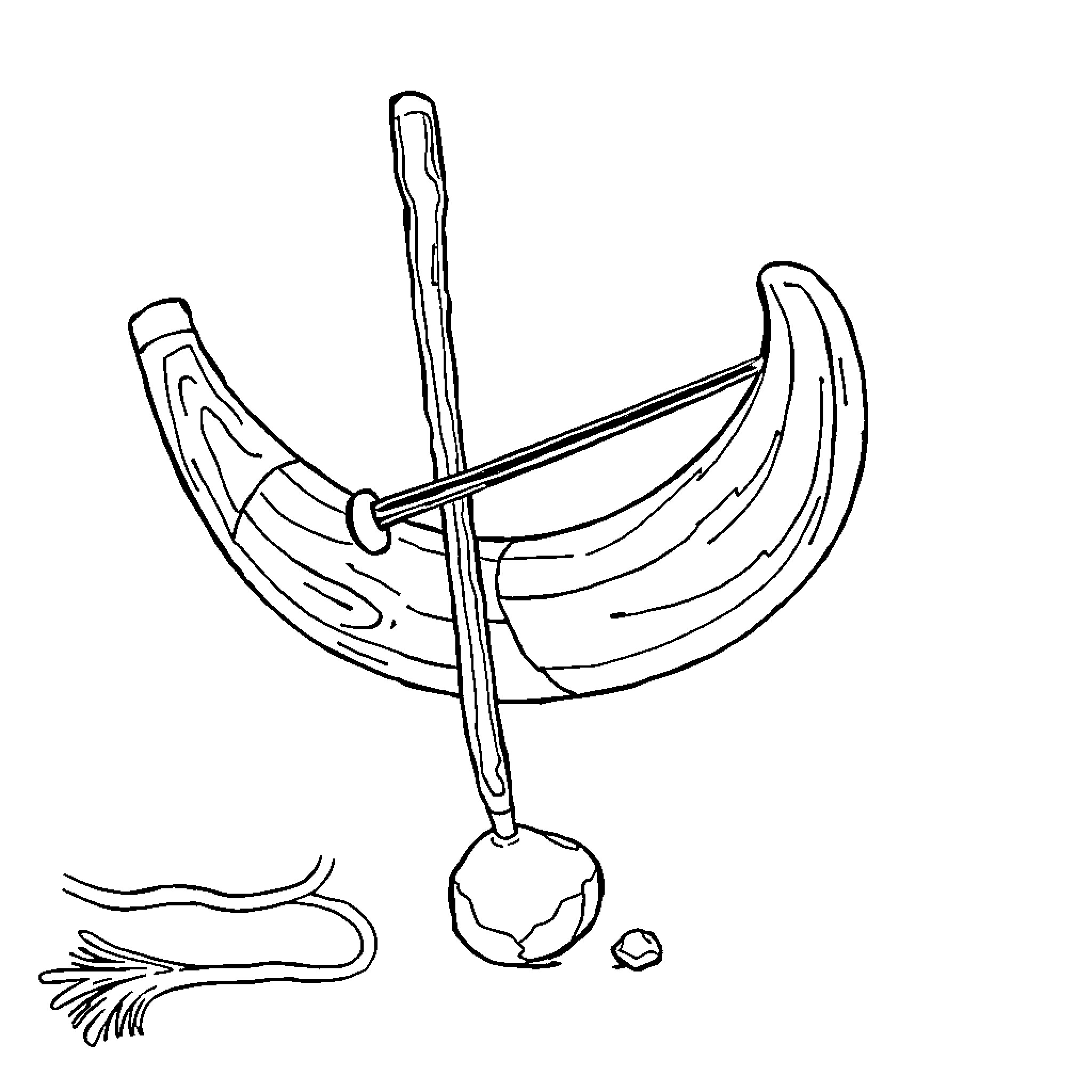 Berimbau instrument and traditional items Coloring Page (free black-and-white line drawing printable PDF for all, from beginners to advanced learners, including children, teens, adults, and seniors)