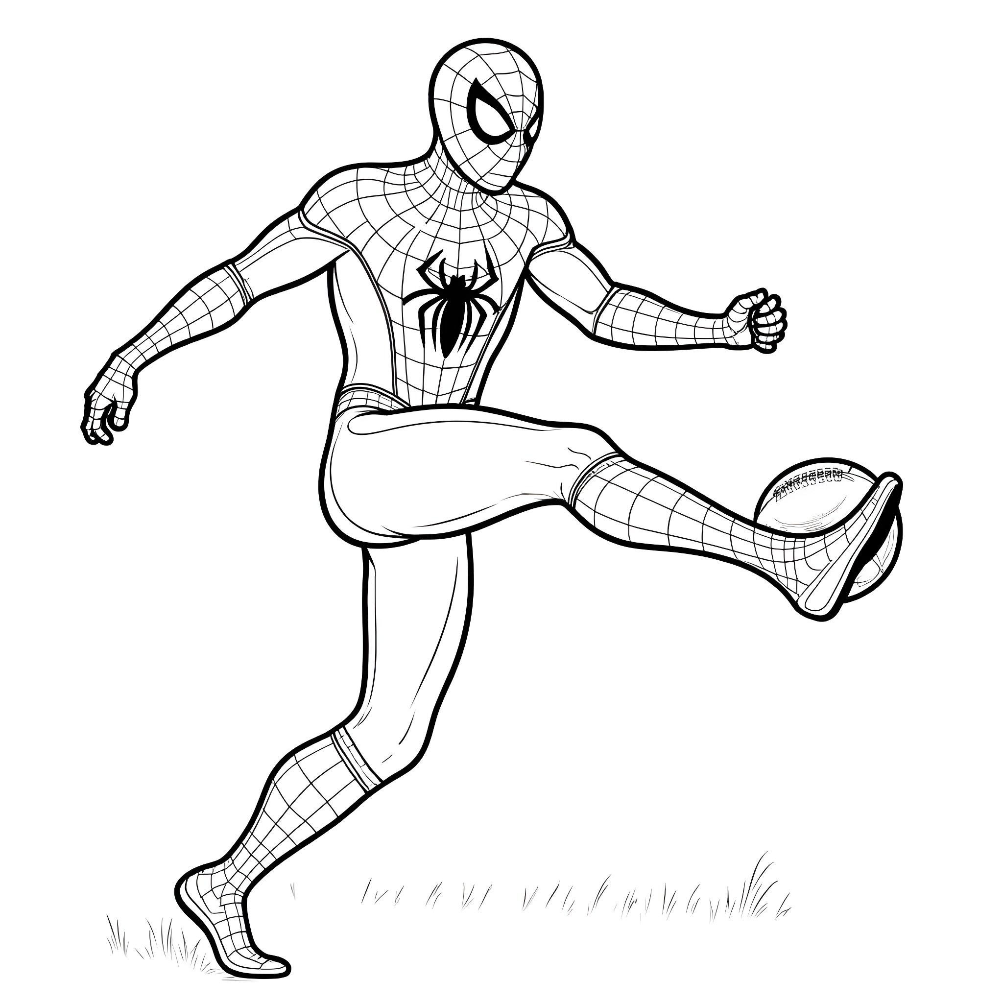 Spider-Man in heroic action pose Coloring Page (free black-and-white line drawing printable PDF for all, from beginners to advanced learners, including children, teens, adults, and seniors)