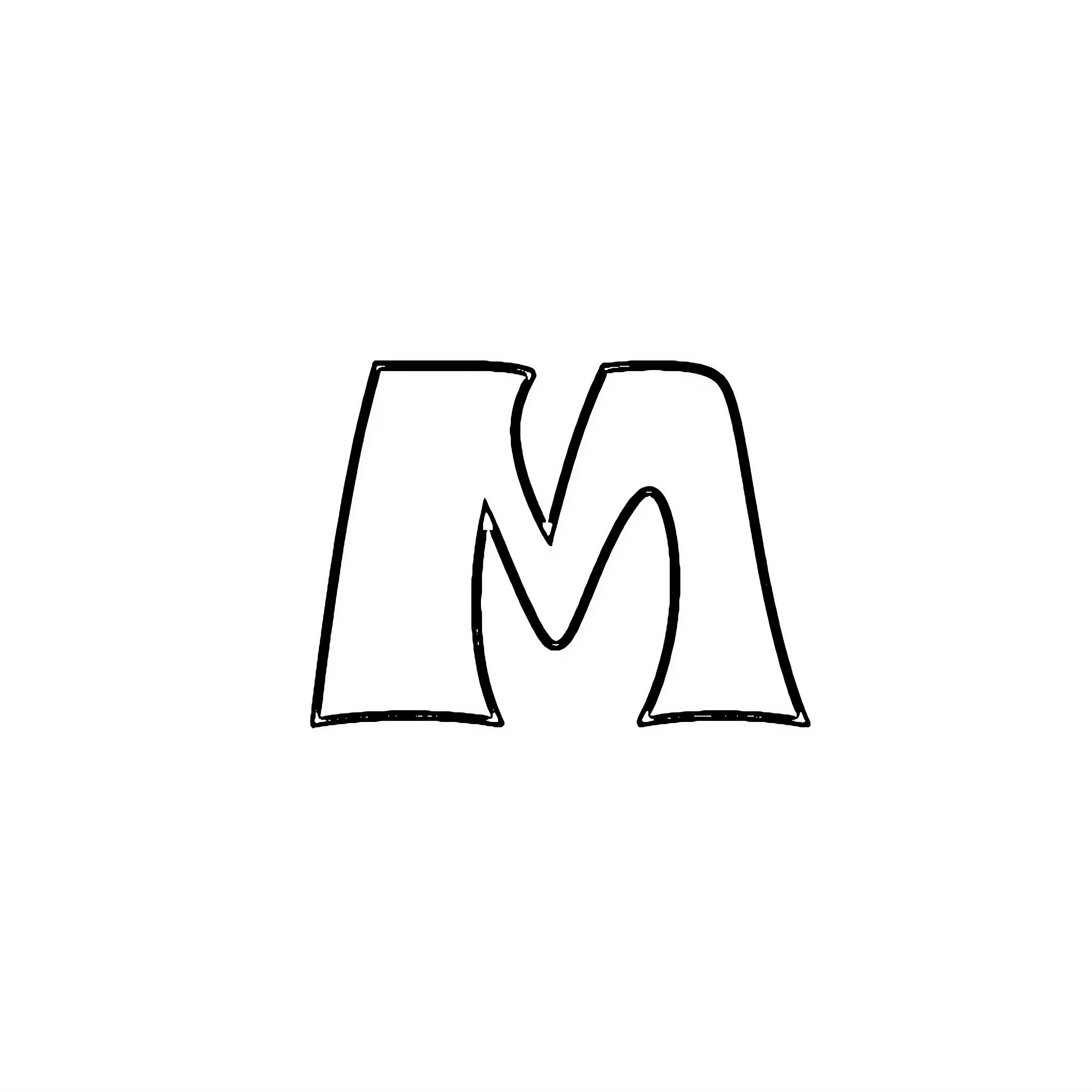 Minimalist monogram letter M Coloring Page (free black-and-white line drawing printable PDF for all, from beginners to advanced learners, including children, teens, adults, and seniors)