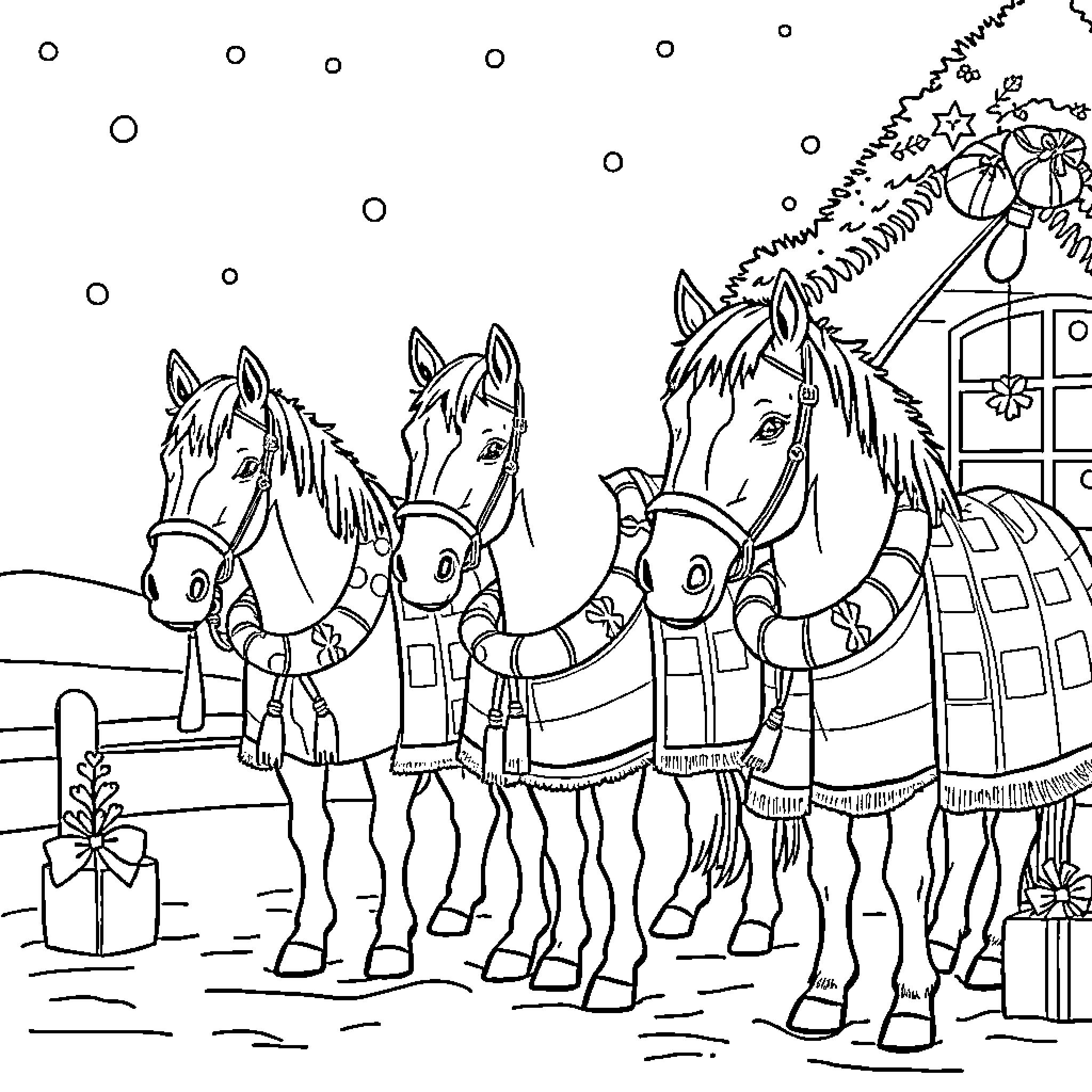 Horse-drawn carriage with ornate decorations Coloring Page (free black-and-white line drawing printable PDF for all, from beginners to advanced learners, including children, teens, adults, and seniors)