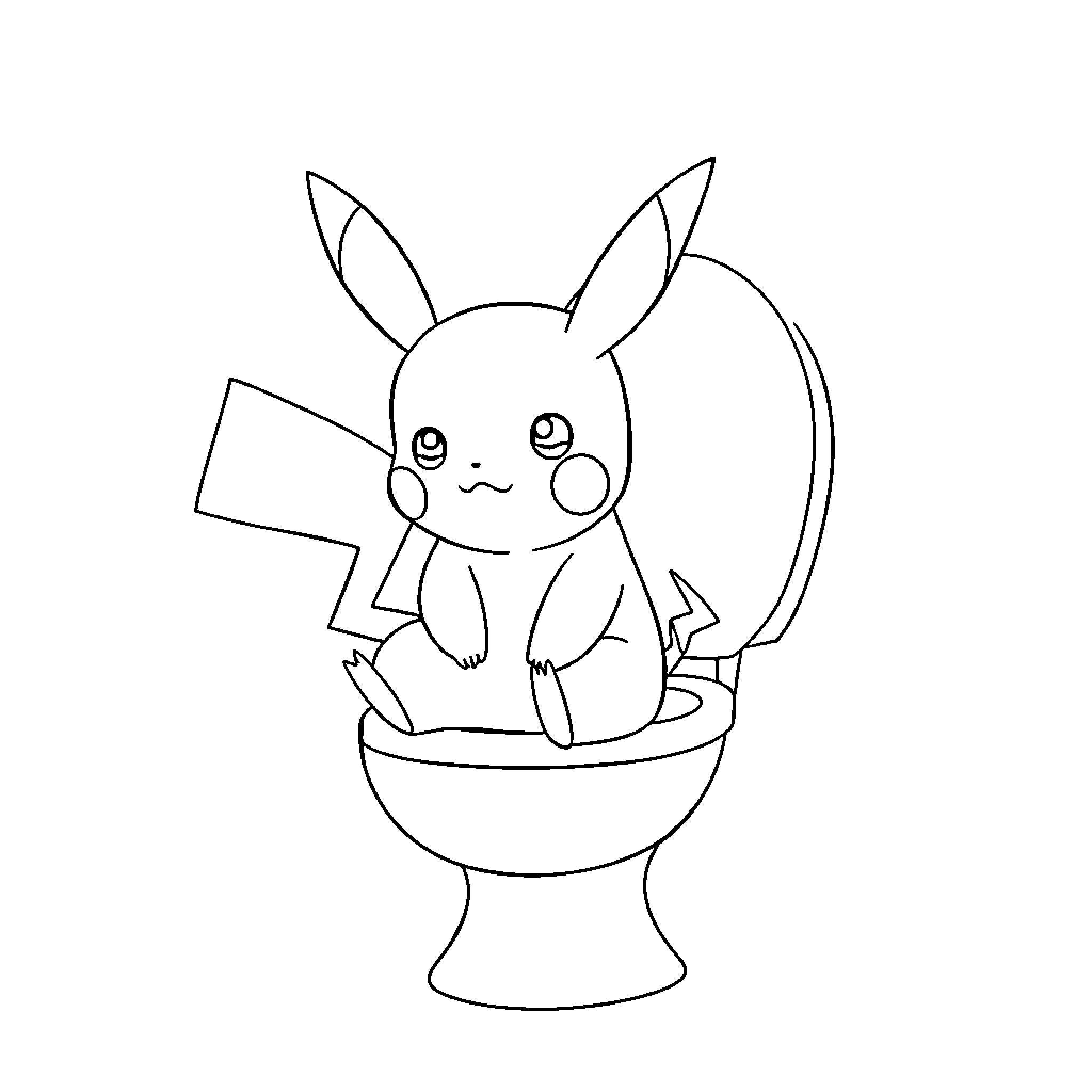 Pikachu happily relaxing in a bowl Coloring Page (free black-and-white line drawing printable PDF for all, from beginners to advanced learners, including children, teens, adults, and seniors)