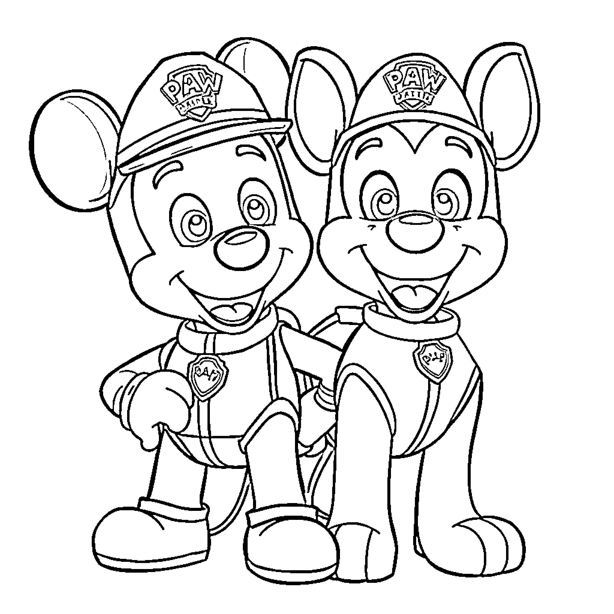 Ryder and Pup Helping Happily in Adventure Coloring Page (free black-and-white line drawing printable PDF for all, from beginners to advanced learners, including children, teens, adults, and seniors)