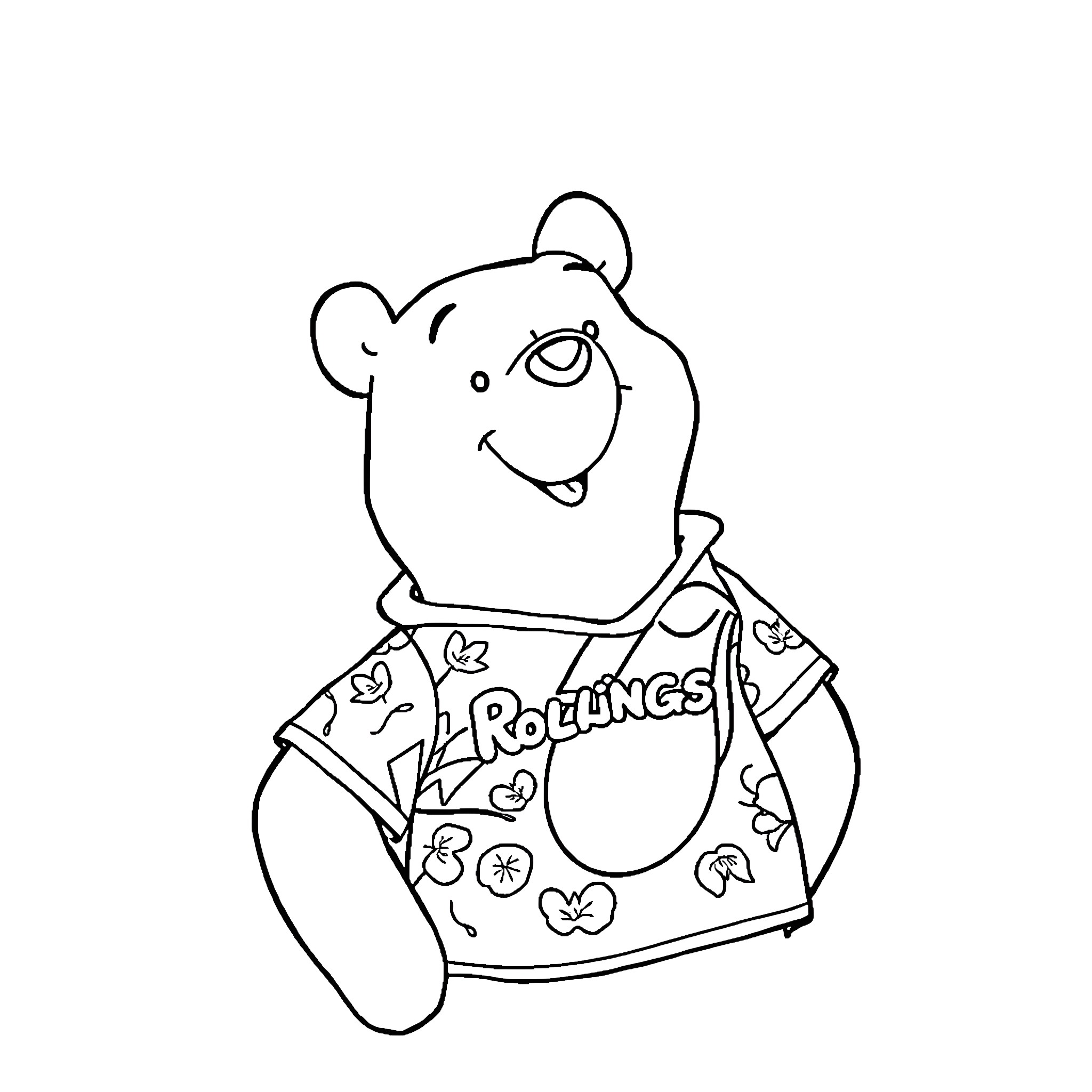 Bear with cheerful expression wearing graphic t-shirt Coloring Page (free black-and-white line drawing printable PDF for all, from beginners to advanced learners, including children, teens, adults, and seniors)