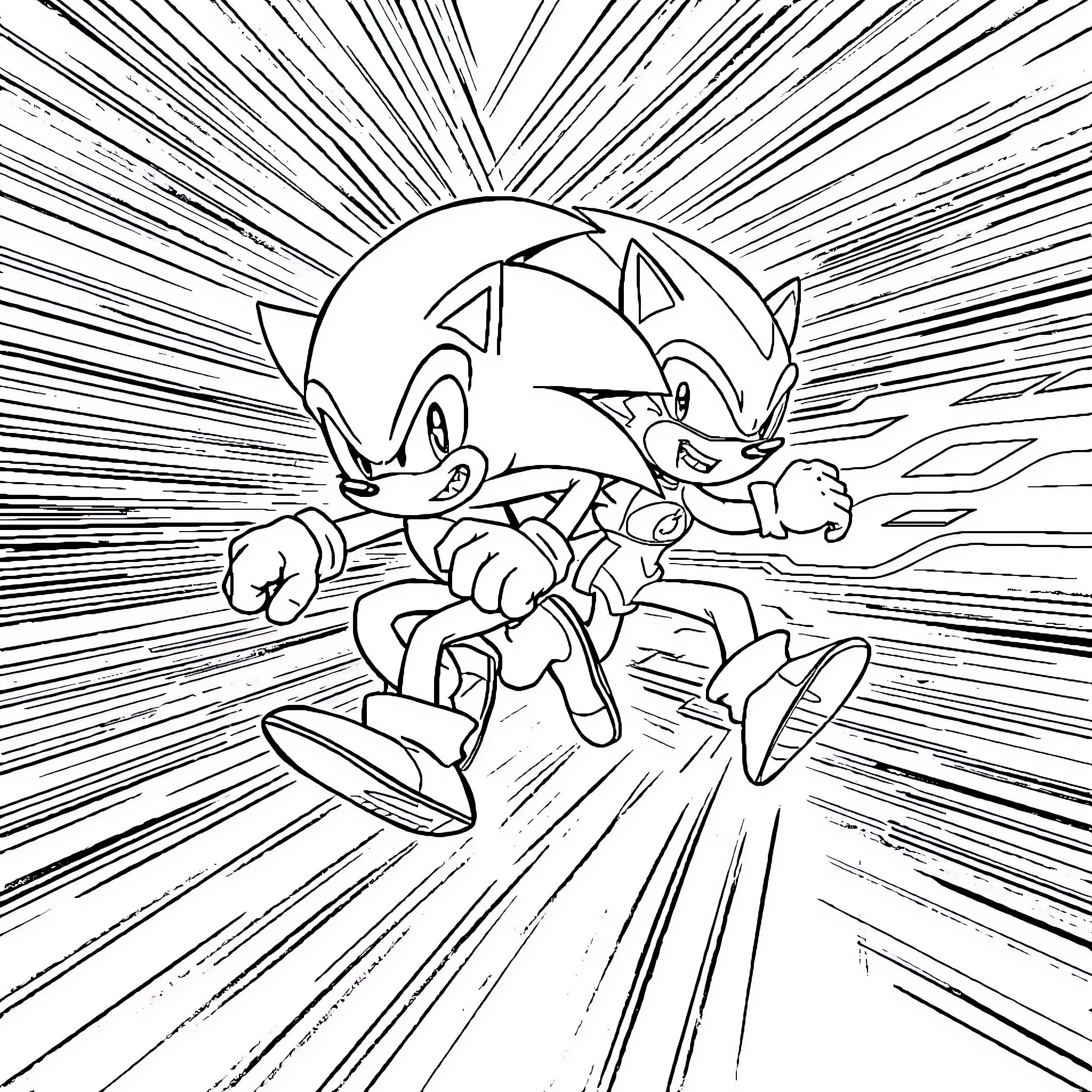 Sonic racing with powerful speed Coloring Page (free black-and-white line drawing printable PDF for all, from beginners to advanced learners, including children, teens, adults, and seniors)