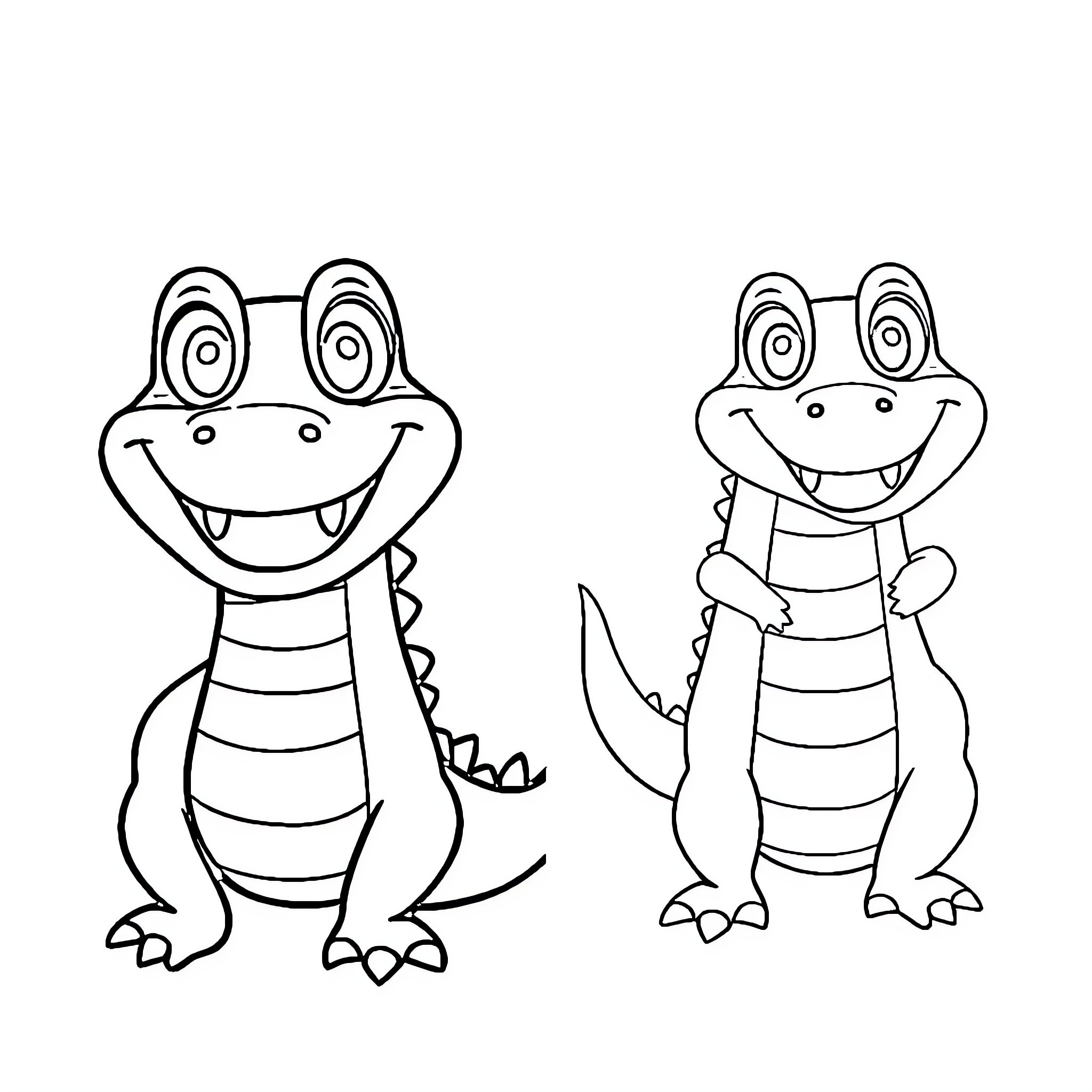 Alligators expressing happiness and excitement Coloring Page (free black-and-white line drawing printable PDF for all, from beginners to advanced learners, including children, teens, adults, and seniors)