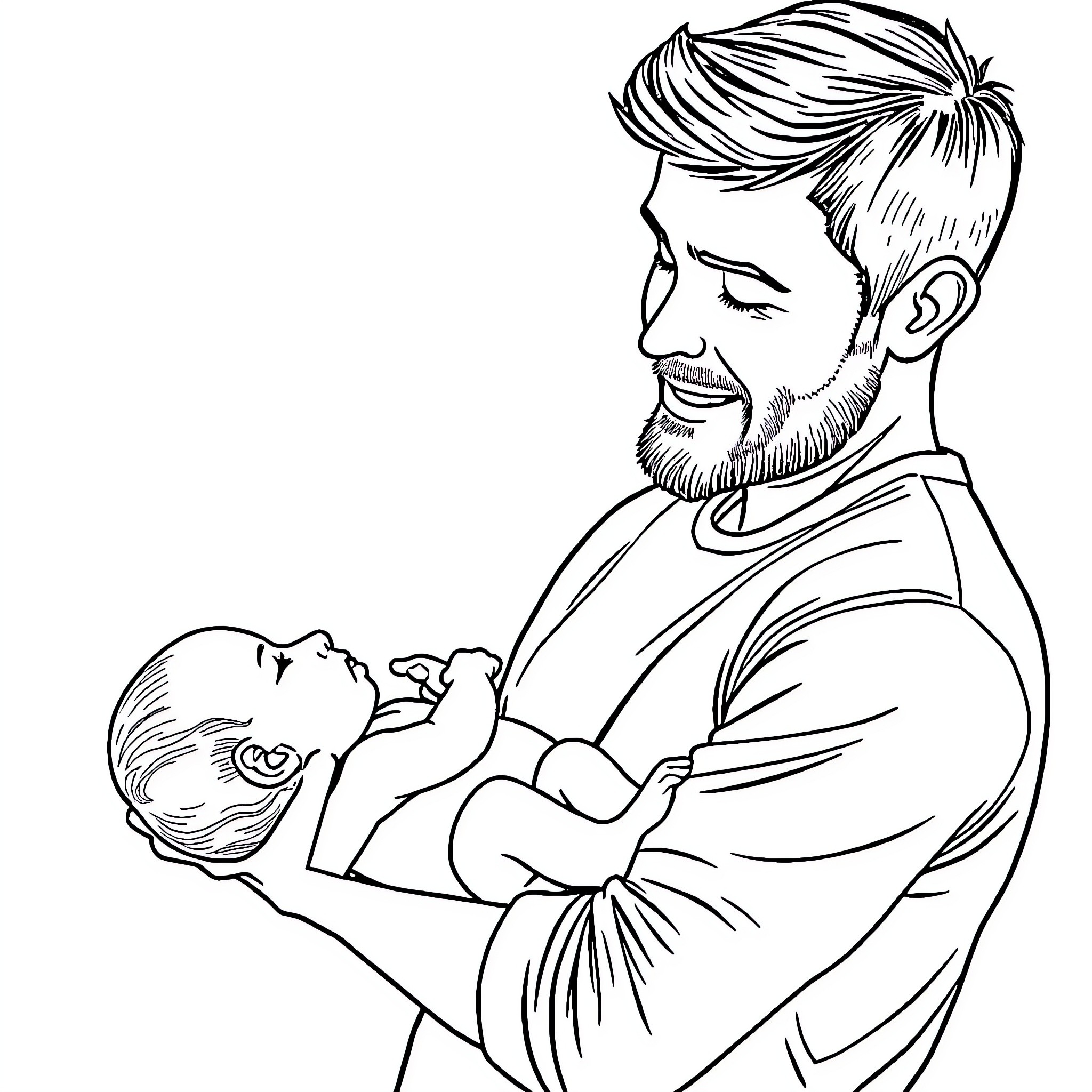 Father comforting and caring for his child Coloring Page (free black-and-white line drawing printable PDF for all, from beginners to advanced learners, including children, teens, adults, and seniors)