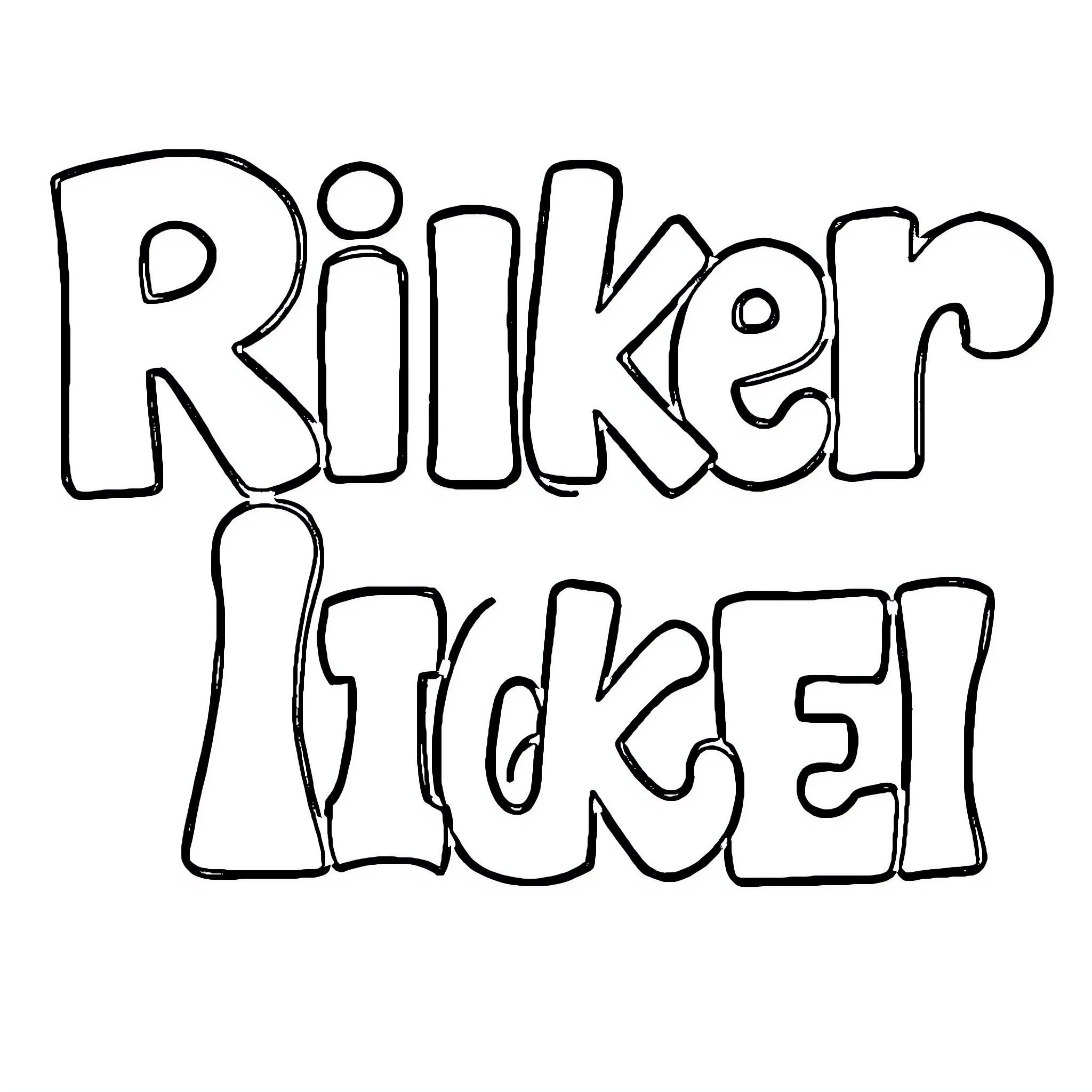Letter R Riiicket Ticket Text Coloring Page (free black-and-white line drawing printable PDF for all, from beginners to advanced learners, including children, teens, adults, and seniors)