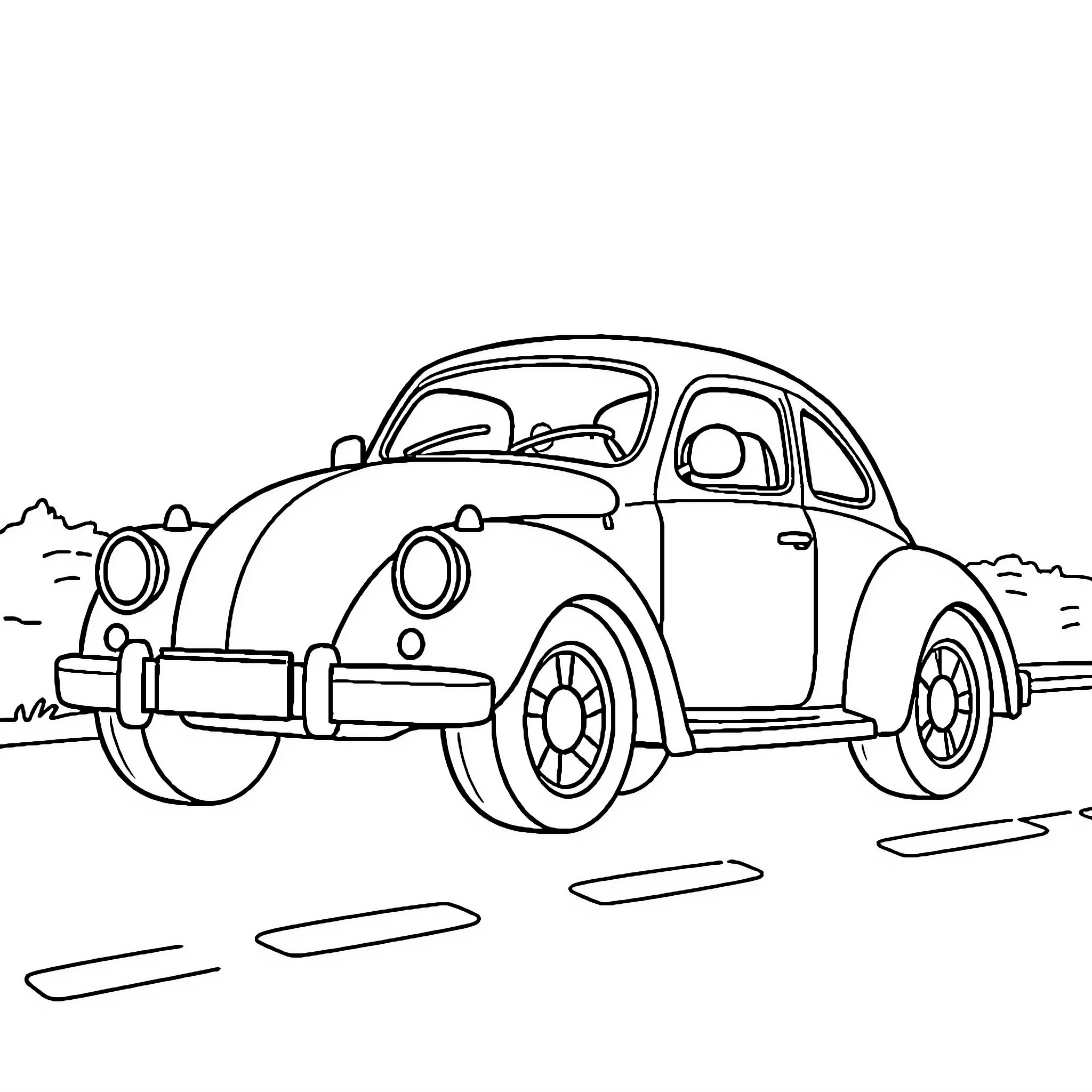 Car driving on a country road Coloring Page (free black-and-white line drawing printable PDF for all, from beginners to advanced learners, including children, teens, adults, and seniors)