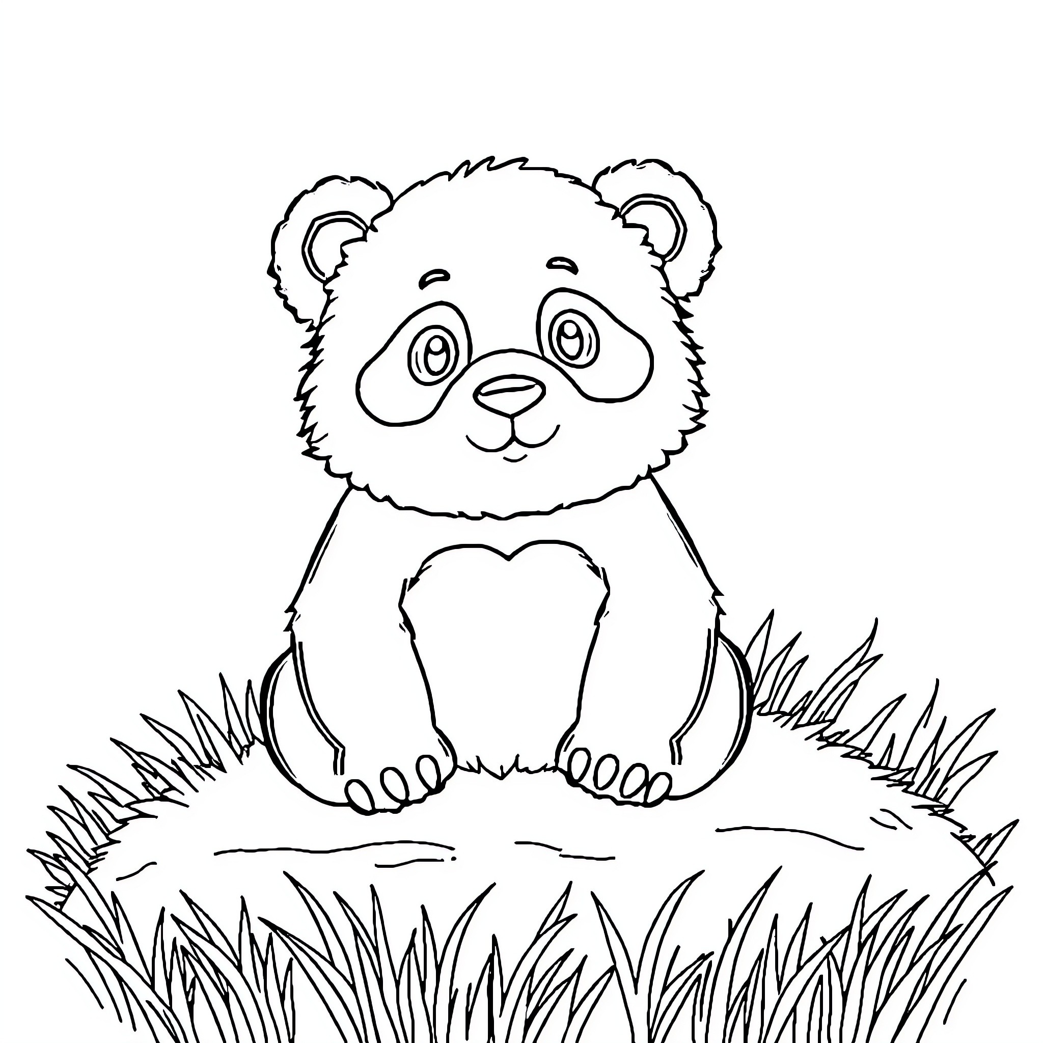 Panda sitting in the grass Coloring Page (free black-and-white line drawing printable PDF for all, from beginners to advanced learners, including children, teens, adults, and seniors)