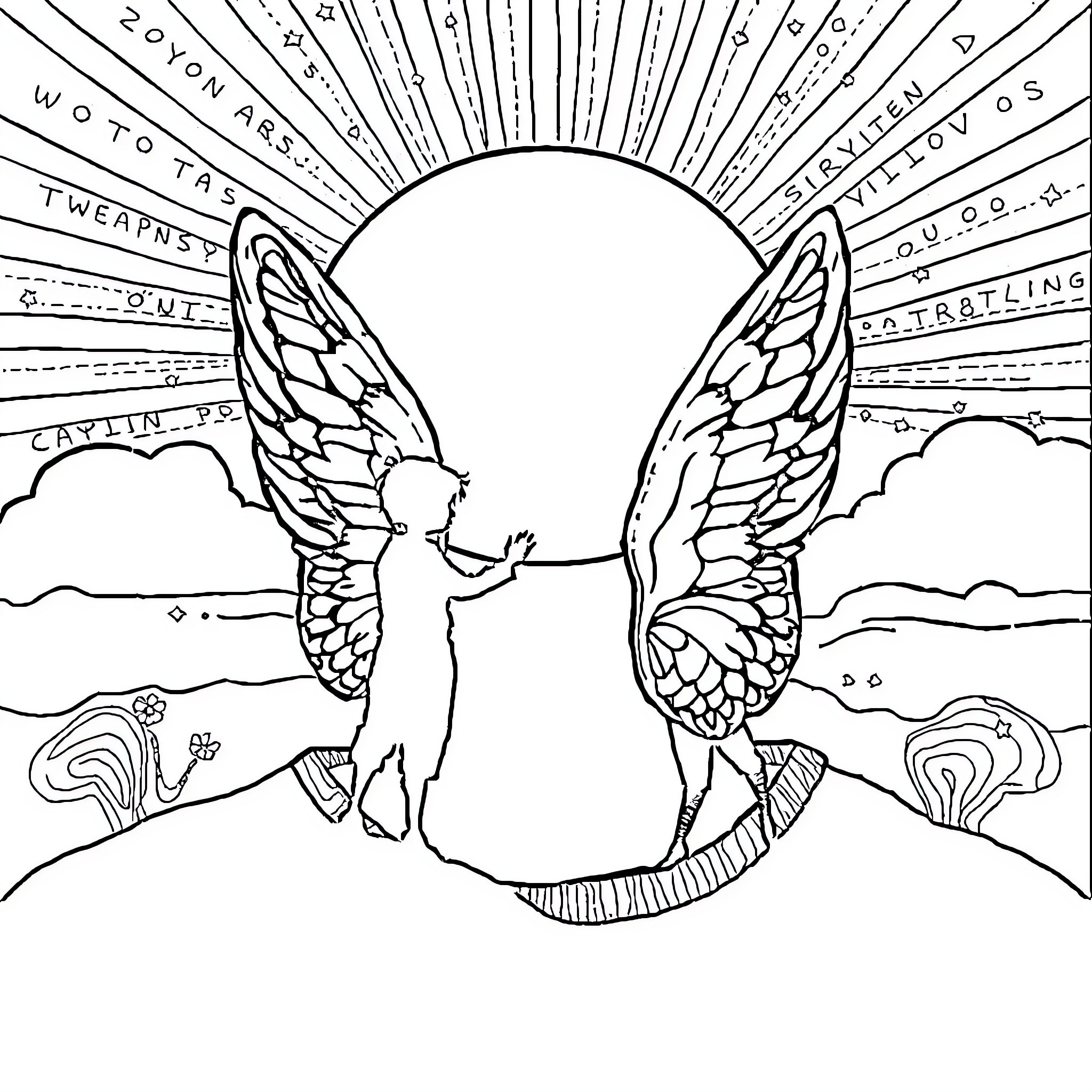 Depend on wings to traverse the heavenly realm Coloring Page (free black-and-white line drawing printable PDF for all, from beginners to advanced learners, including children, teens, adults, and seniors)