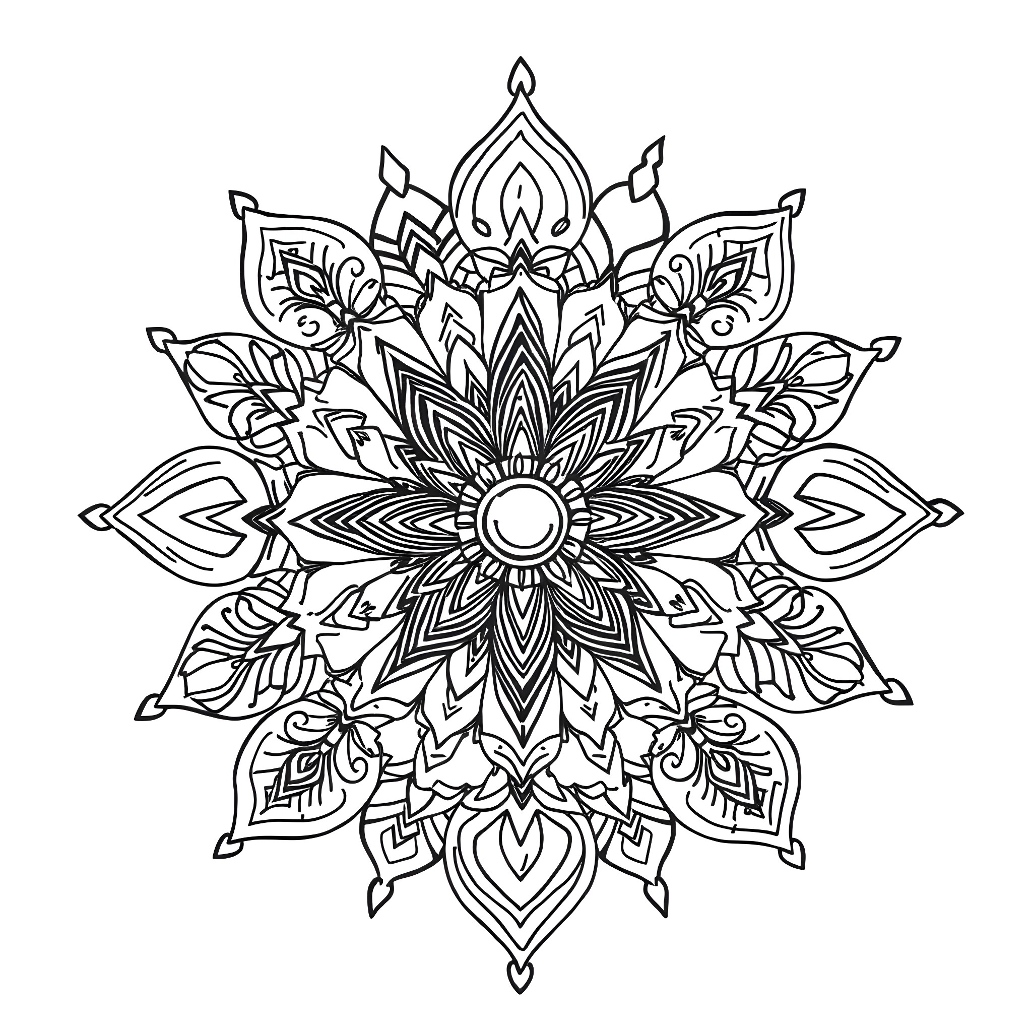 Mandalas with intricate floral designs Coloring Page (free black-and-white line drawing printable PDF for all, from beginners to advanced learners, including children, teens, adults, and seniors)