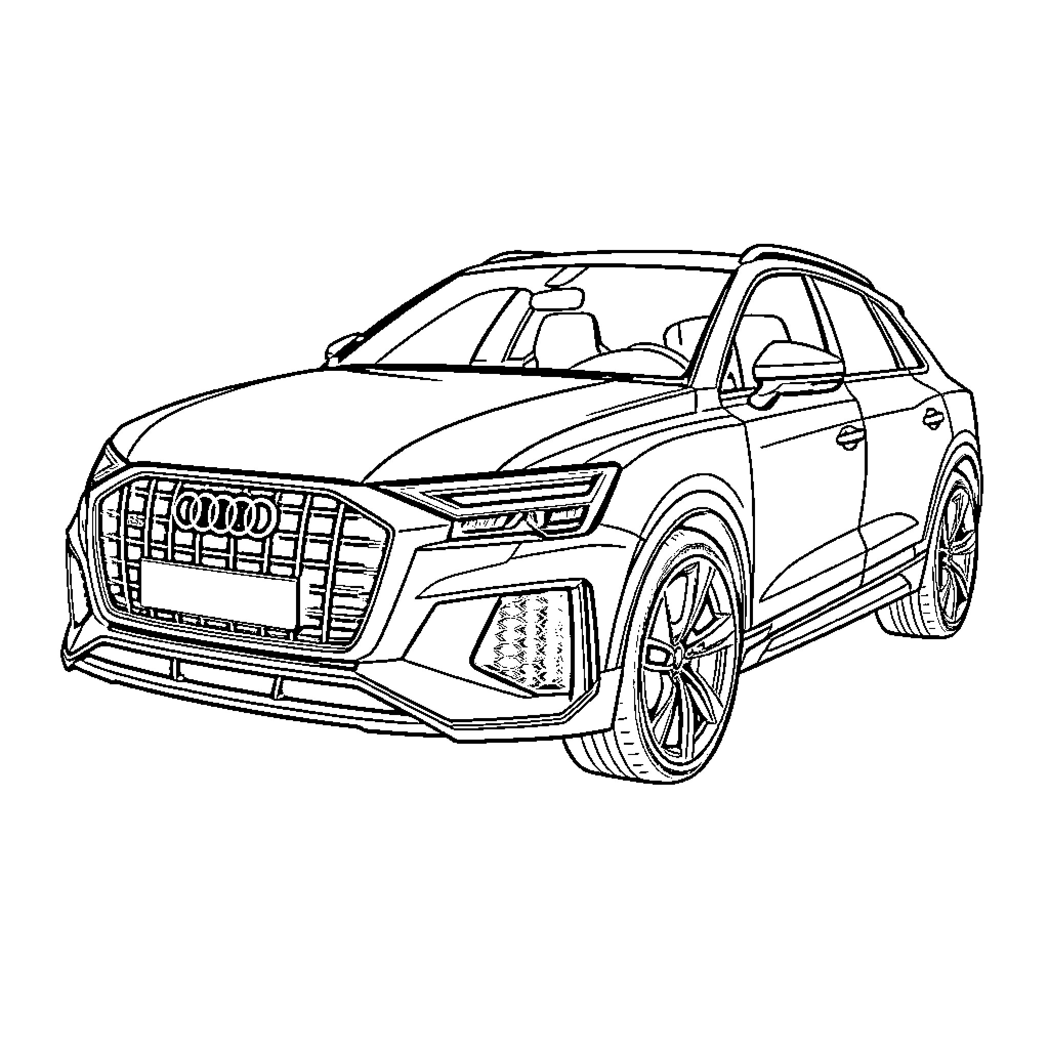 Rsq3 Sleek and Stylish SUV Coloring Page (free black-and-white line drawing printable PDF for all, from beginners to advanced learners, including children, teens, adults, and seniors)