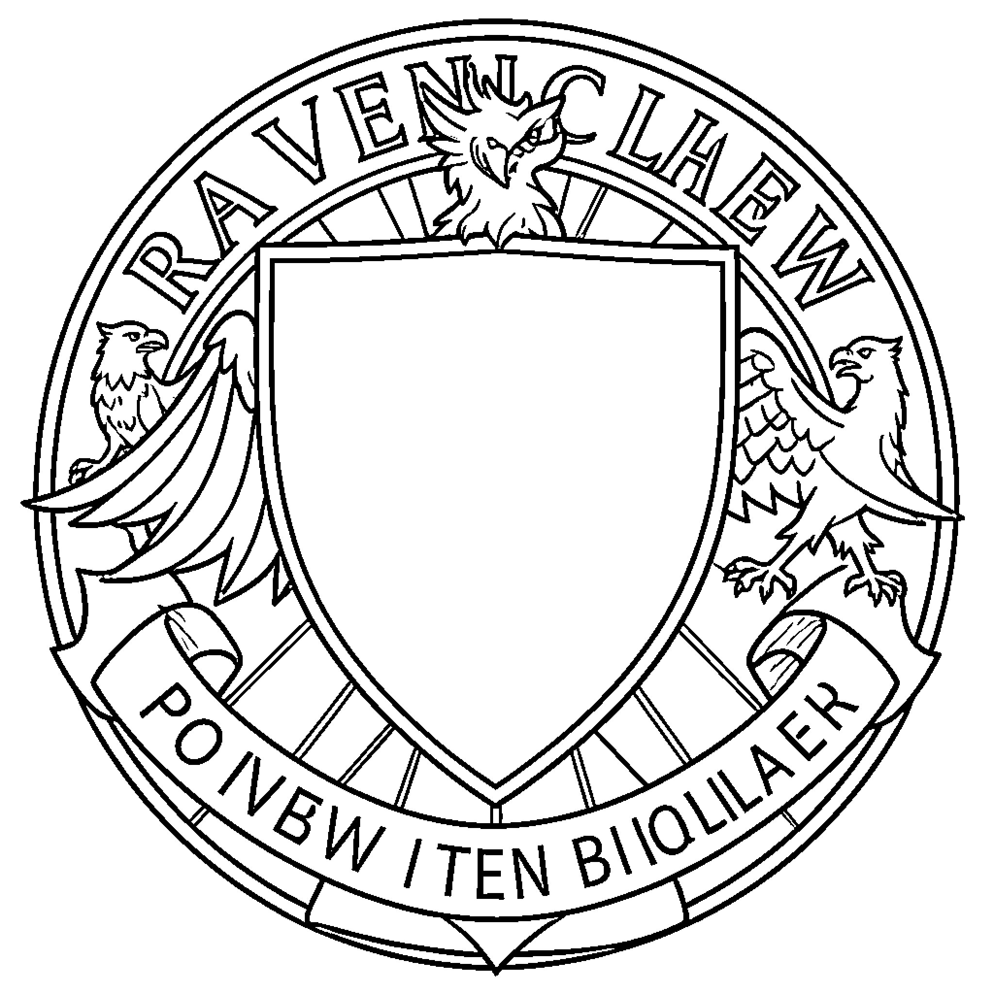 Ravenclaw crest featuring an eagle and a shield Coloring Page (free black-and-white line drawing printable PDF for all, from beginners to advanced learners, including children, teens, adults, and seniors)