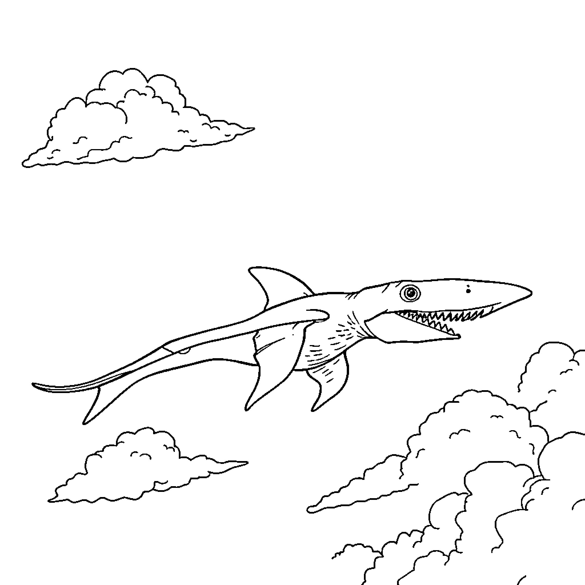 Quetzalcoatlus soaring through the cloudy skies Coloring Page (free black-and-white line drawing printable PDF for all, from beginners to advanced learners, including children, teens, adults, and seniors)