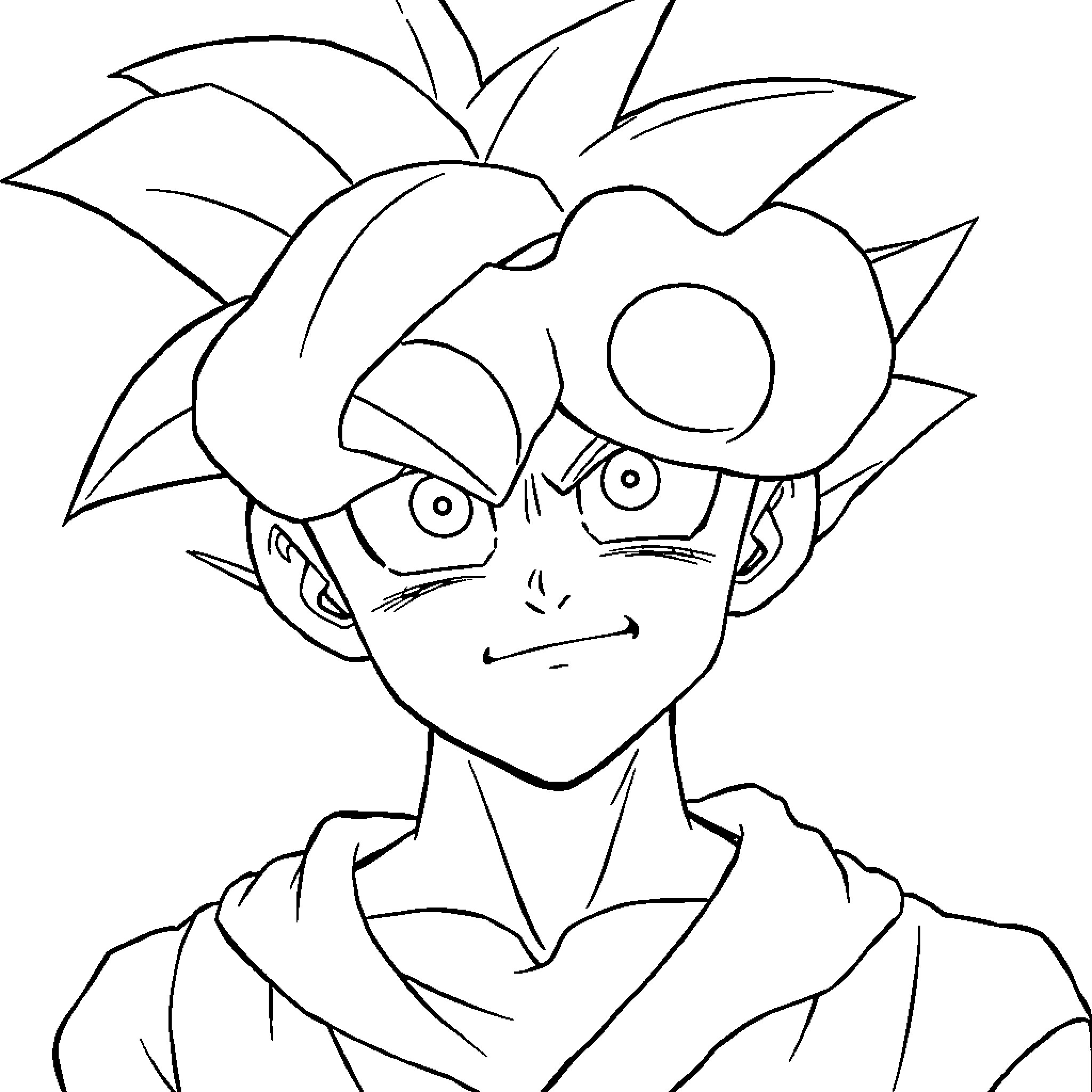 Goku's Determined Expression and Iconic Hairstyle Coloring Page (free black-and-white line drawing printable PDF for all, from beginners to advanced learners, including children, teens, adults, and seniors)