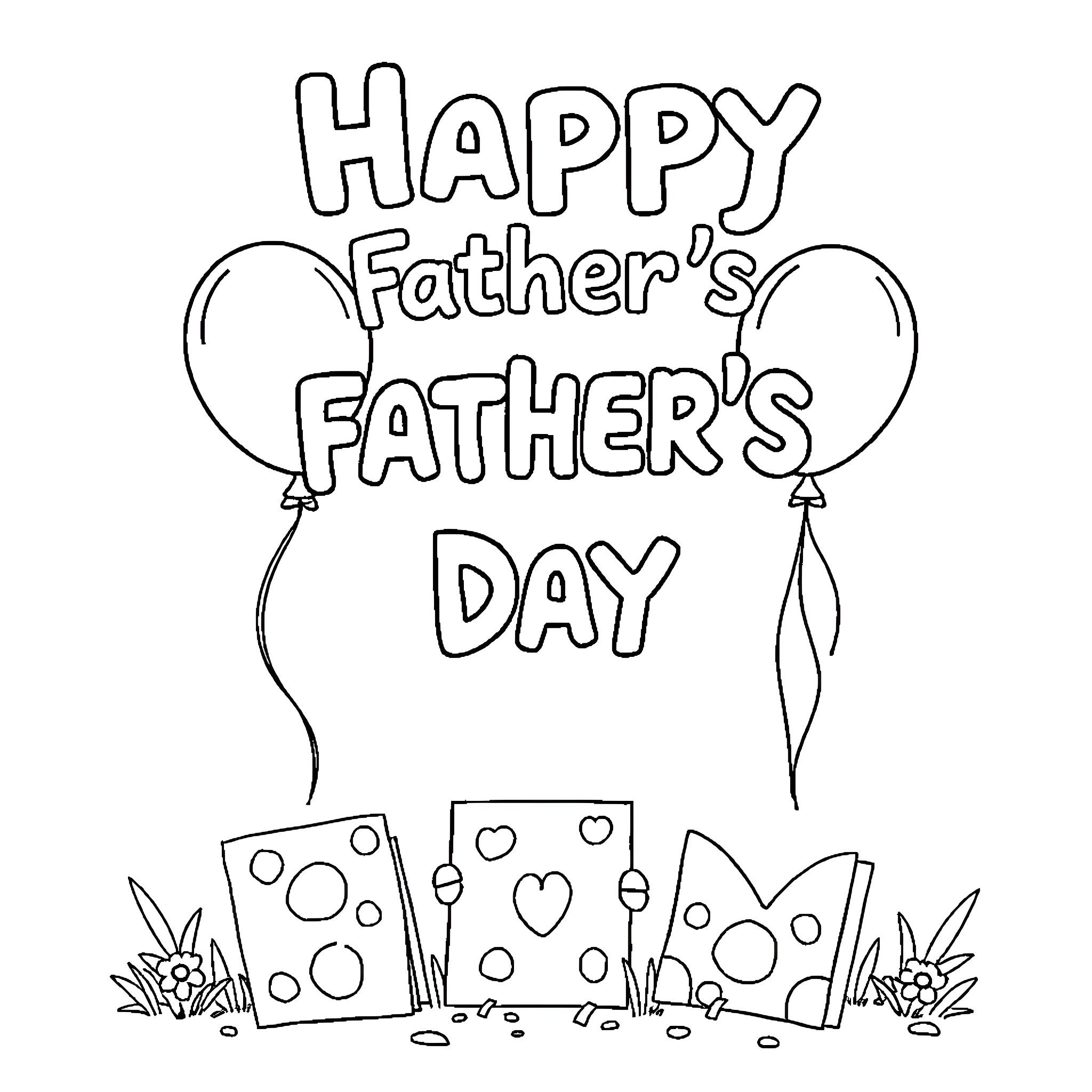 Father's Joyful Father's Day Celebration Coloring Page (free black-and-white line drawing printable PDF for all, from beginners to advanced learners, including children, teens, adults, and seniors)