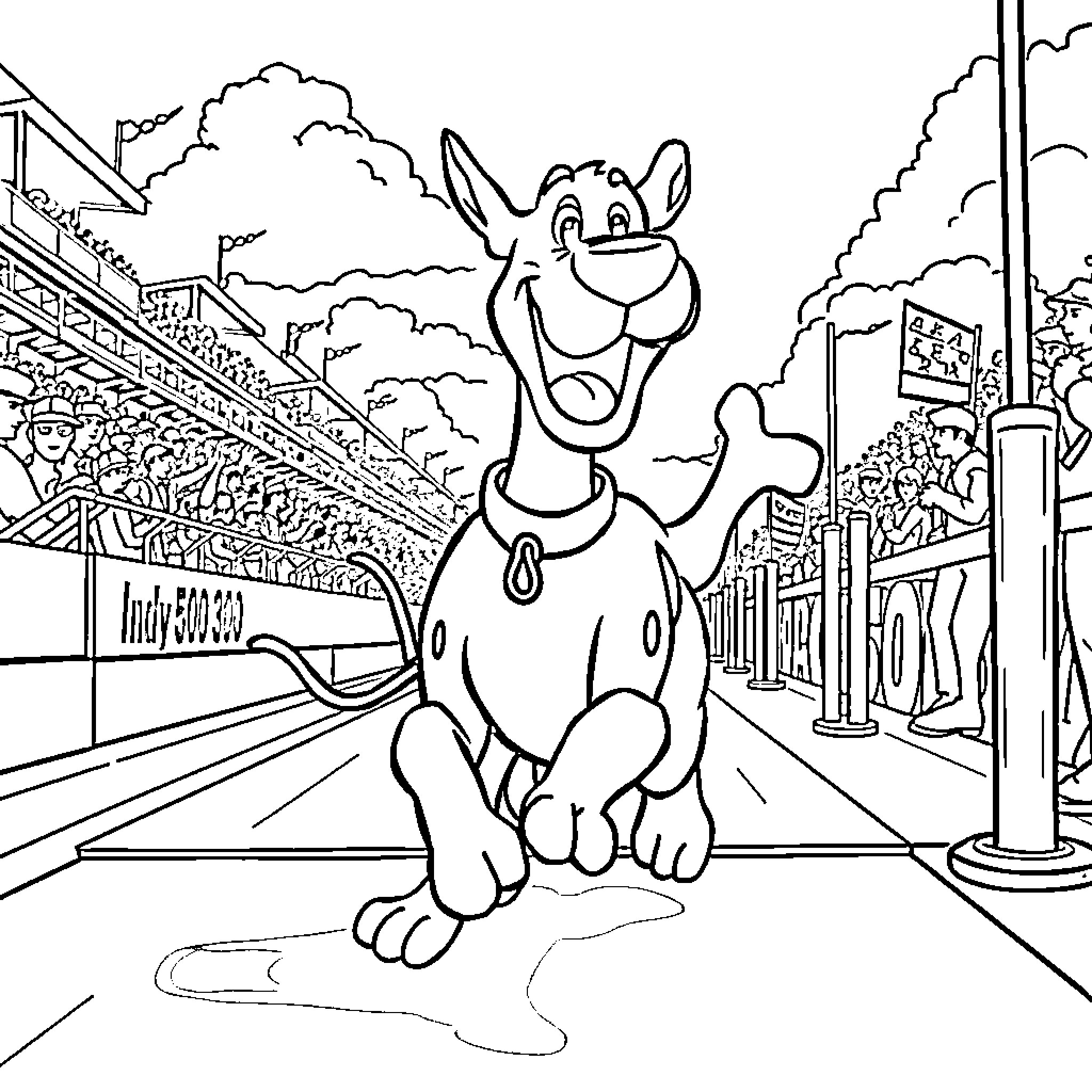 Scooby Doo's Exciting Day at the Fairgrounds Coloring Page (free black-and-white line drawing printable PDF for all, from beginners to advanced learners, including children, teens, adults, and seniors)