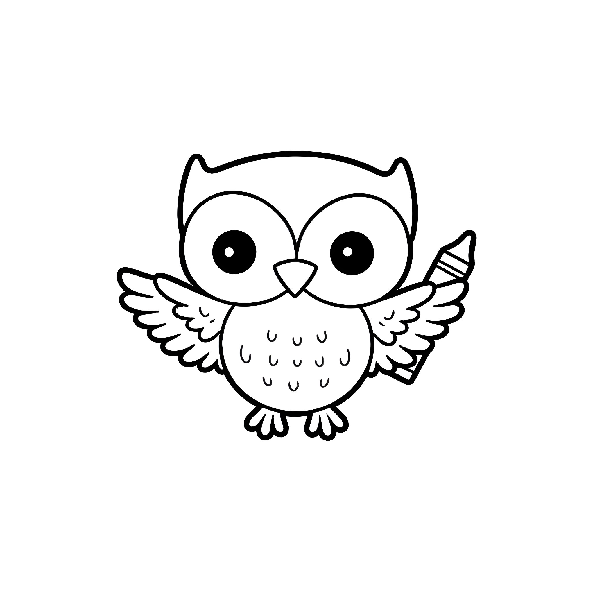 Owl with big eyes and wings Coloring Page (free black-and-white line drawing printable PDF for all, from beginners to advanced learners, including children, teens, adults, and seniors)