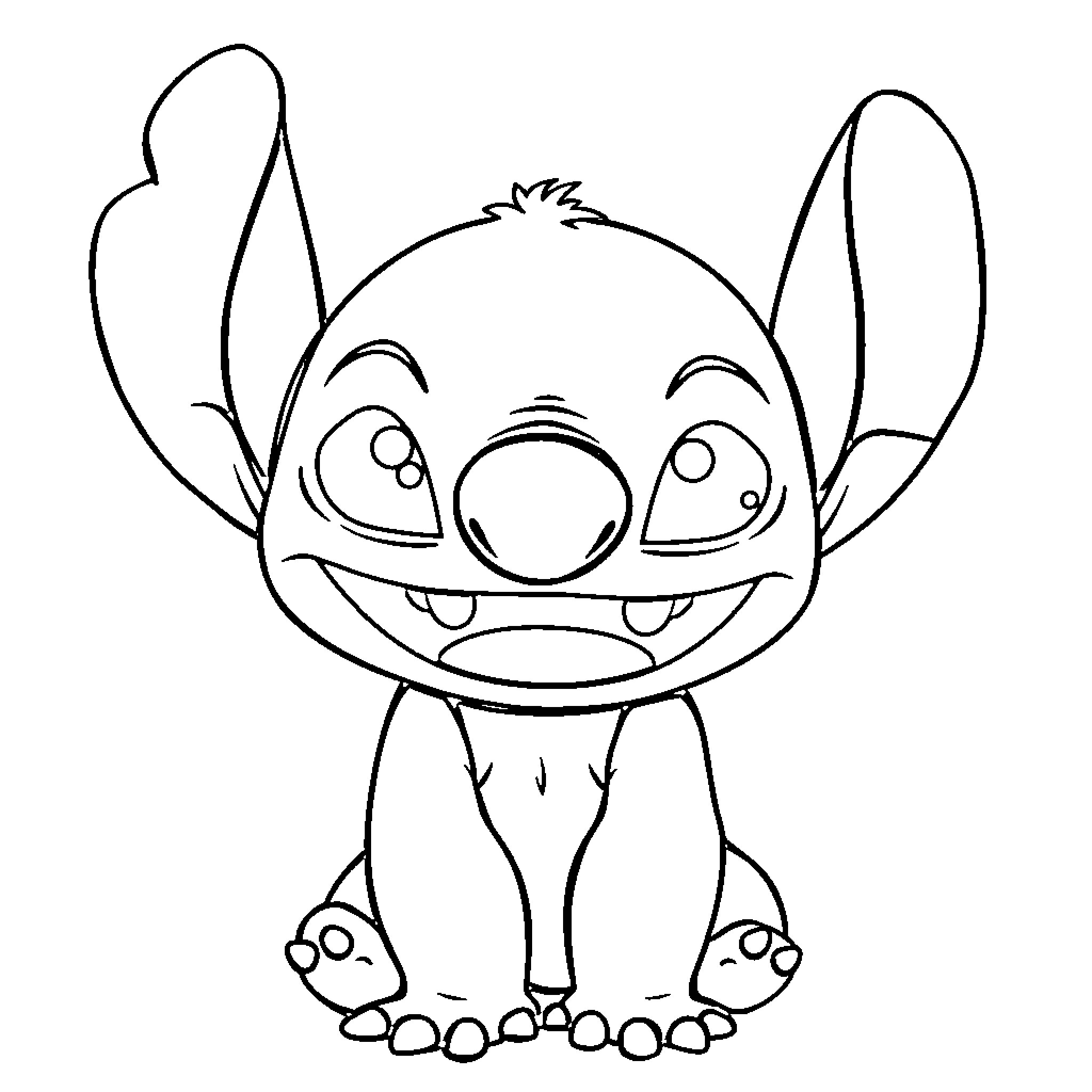 Stitch's Mischievous Expression Coloring Page (free black-and-white line drawing printable PDF for all, from beginners to advanced learners, including children, teens, adults, and seniors)