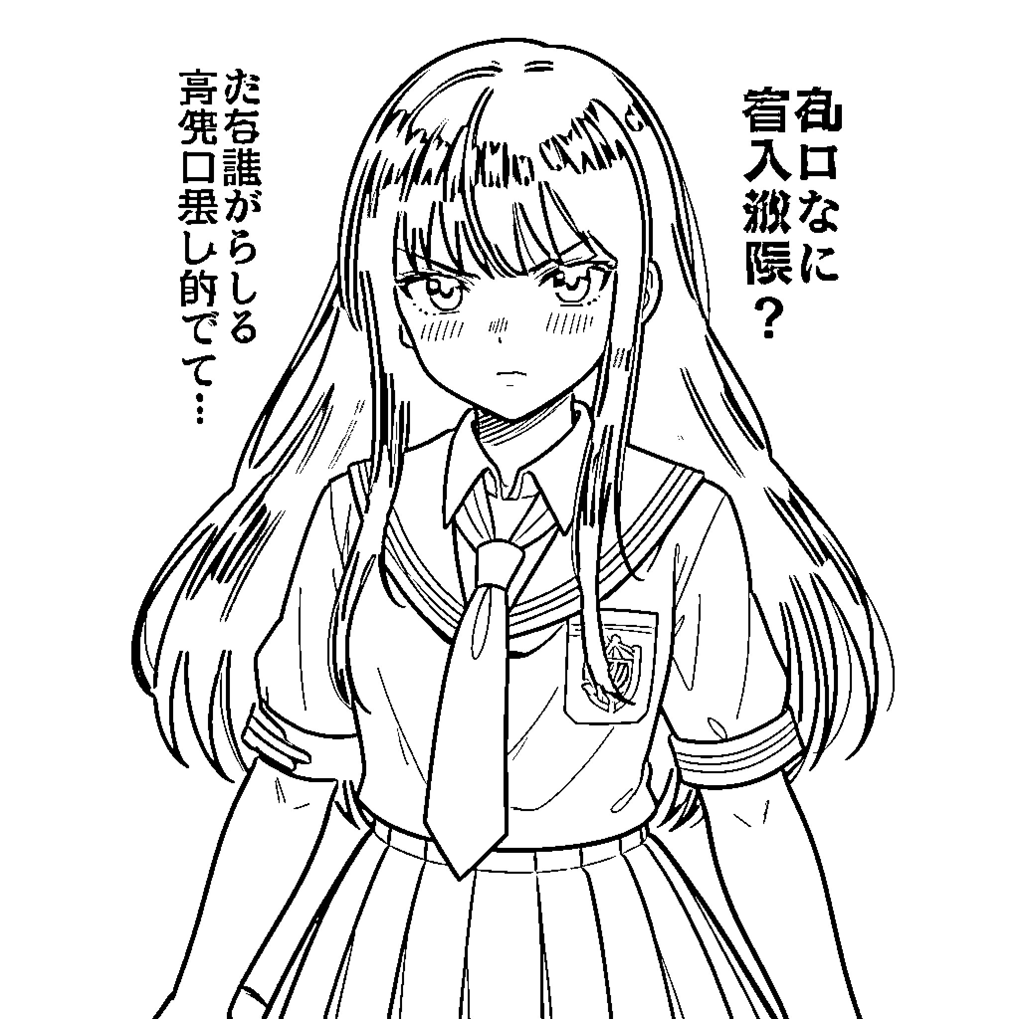 Nino Nakano's thoughtful expression Coloring Page (free black-and-white line drawing printable PDF for all, from beginners to advanced learners, including children, teens, adults, and seniors)