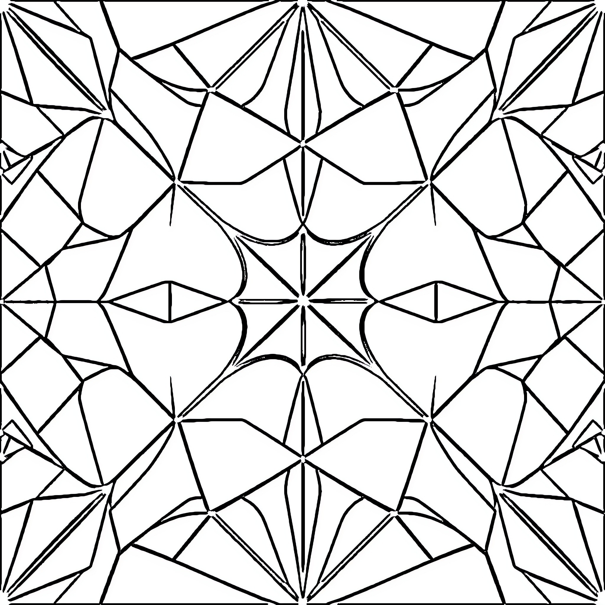 Geometric Pattern of Intersecting Shapes Coloring Page (free black-and-white line drawing printable PDF for all, from beginners to advanced learners, including children, teens, adults, and seniors)
