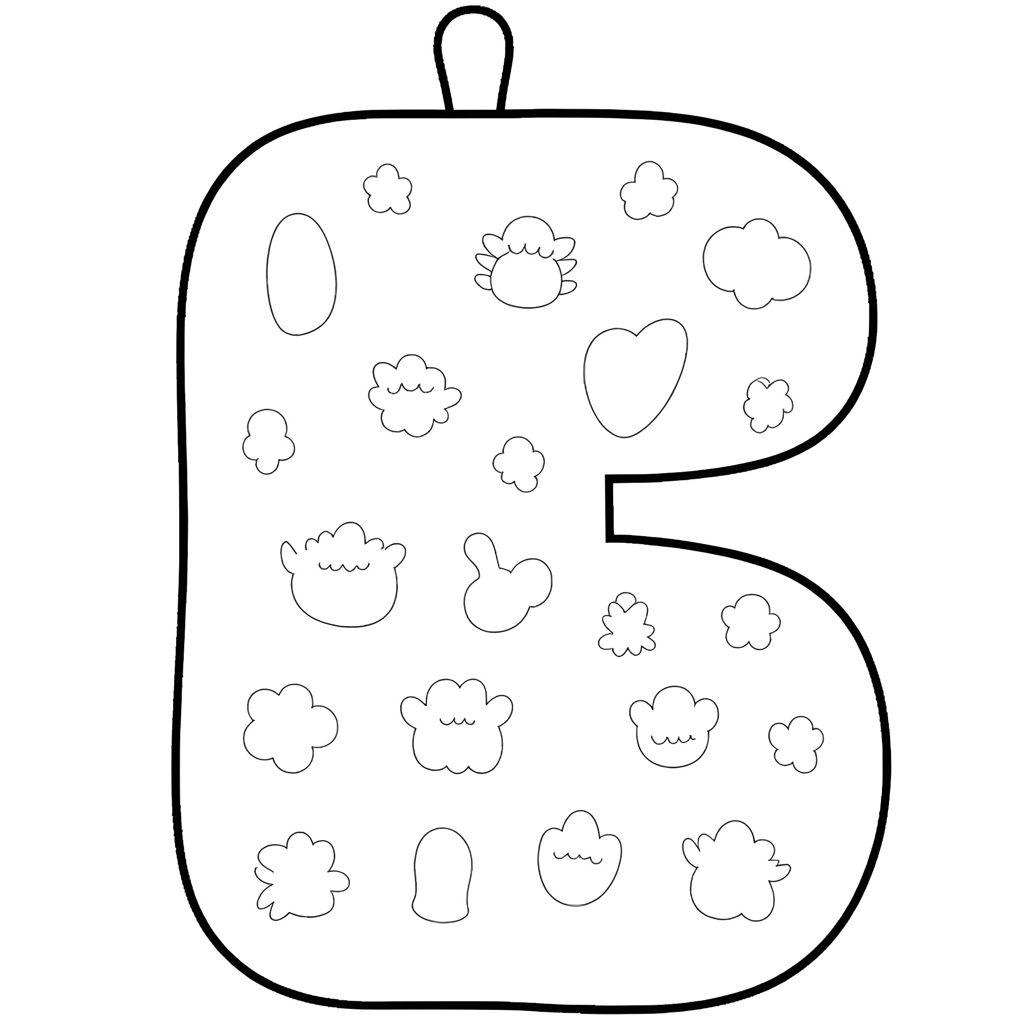 Alphabet Letter B with Assorted Shapes Coloring Page (free black-and-white line drawing printable PDF for all, from beginners to advanced learners, including children, teens, adults, and seniors)