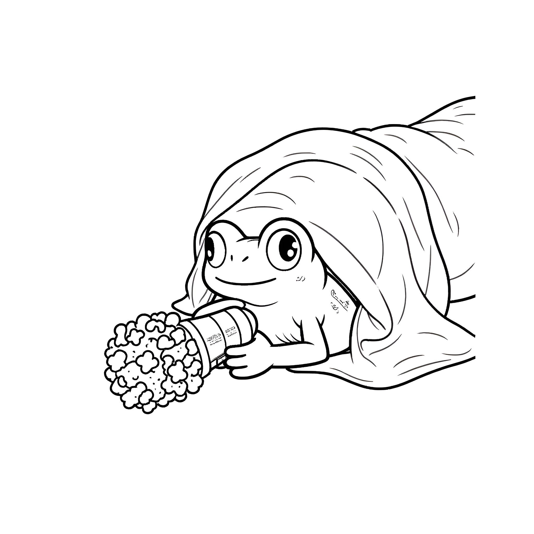 Frog holding a bouquet of flowers Coloring Page (free black-and-white line drawing printable PDF for all, from beginners to advanced learners, including children, teens, adults, and seniors)