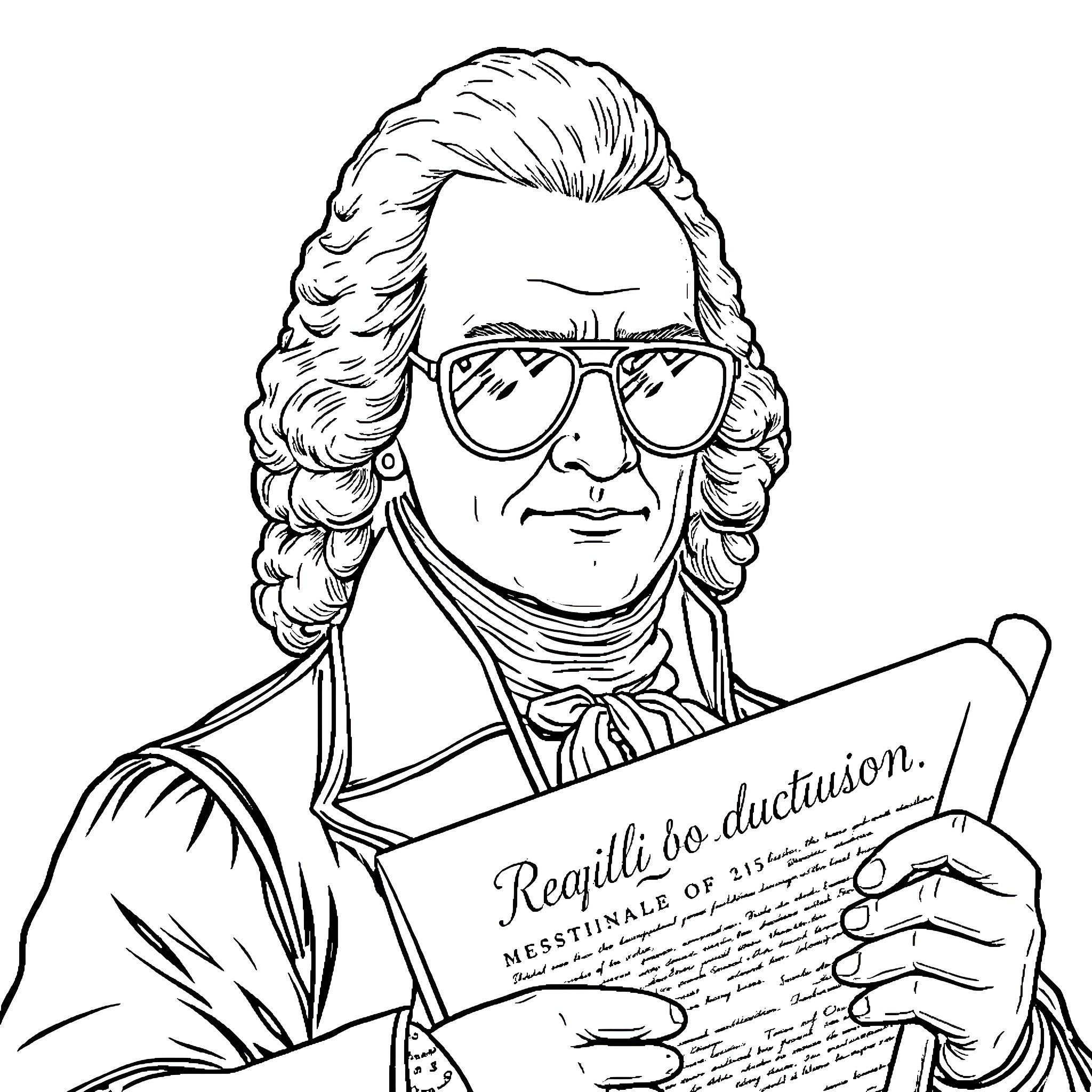 James Madison Reading an Important Document Coloring Page (free black-and-white line drawing printable PDF for all, from beginners to advanced learners, including children, teens, adults, and seniors)