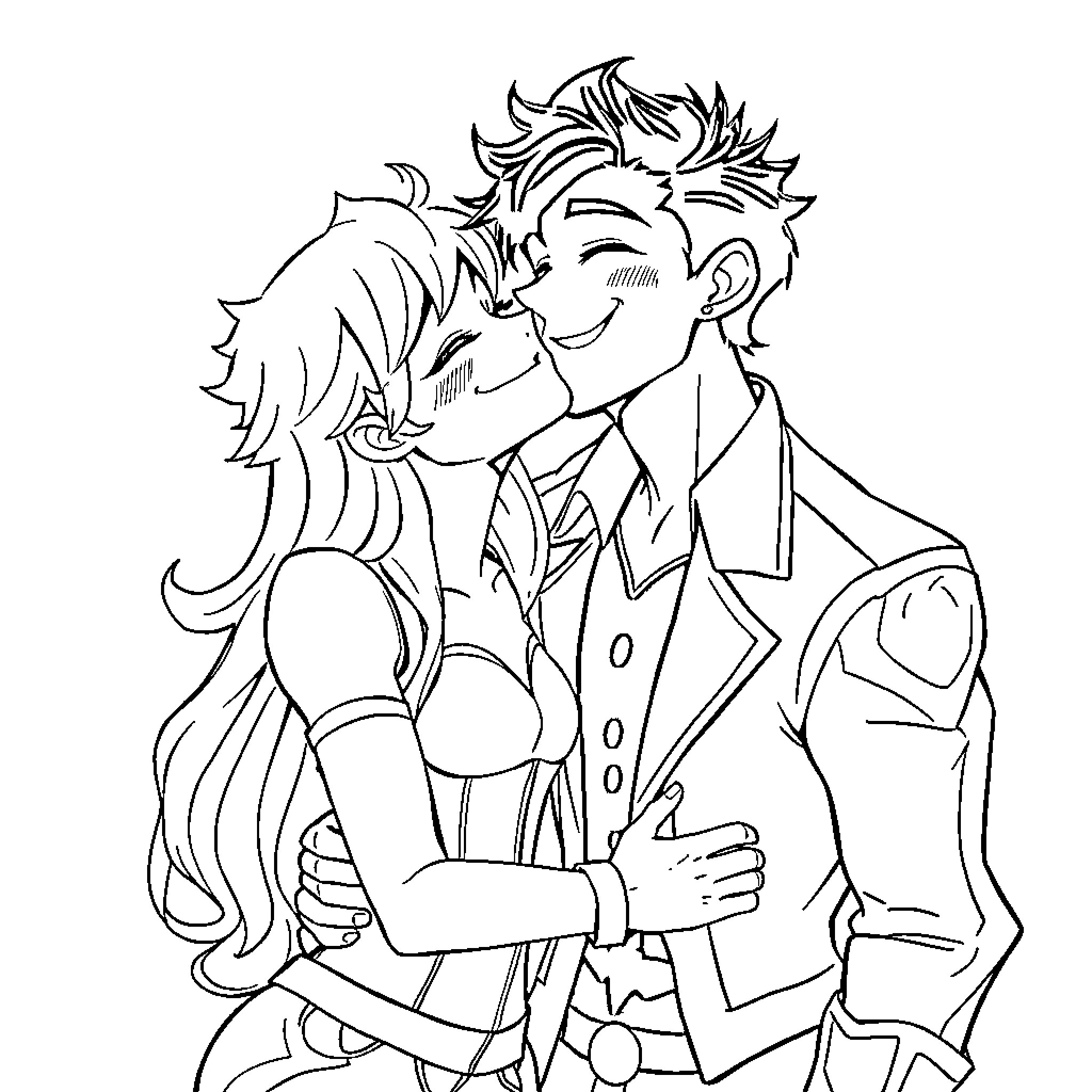 Auronplay sharing an intimate moment with a companion Coloring Page (free black-and-white line drawing printable PDF for all, from beginners to advanced learners, including children, teens, adults, and seniors)