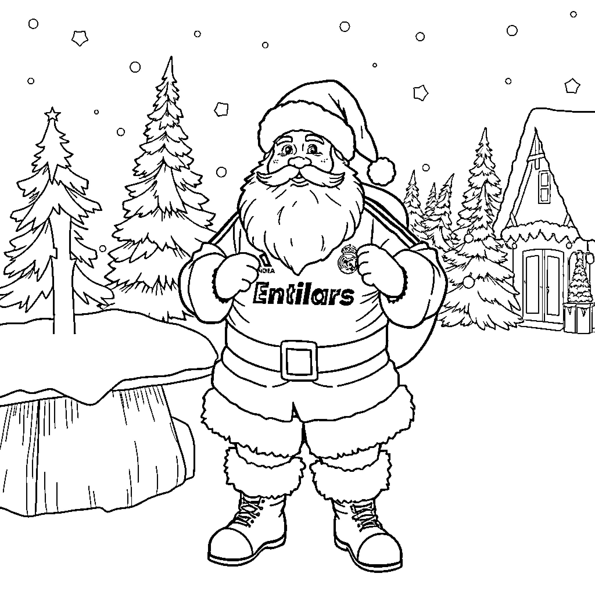 Santa Claus in the Winter Wonderland Coloring Page (free black-and-white line drawing printable PDF for all, from beginners to advanced learners, including children, teens, adults, and seniors)