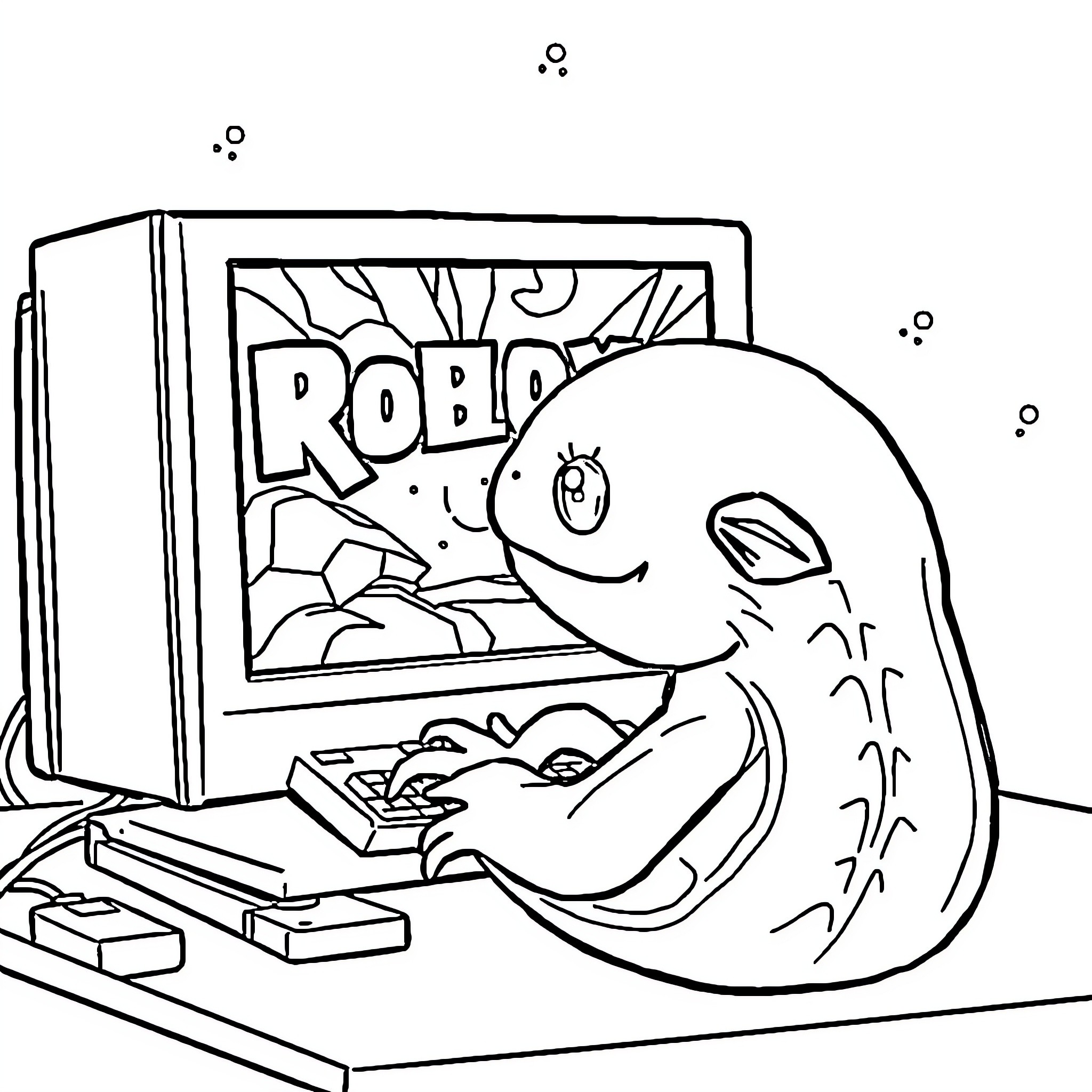Axolotl playing a video game Coloring Page (free black-and-white line drawing printable PDF for all, from beginners to advanced learners, including children, teens, adults, and seniors)