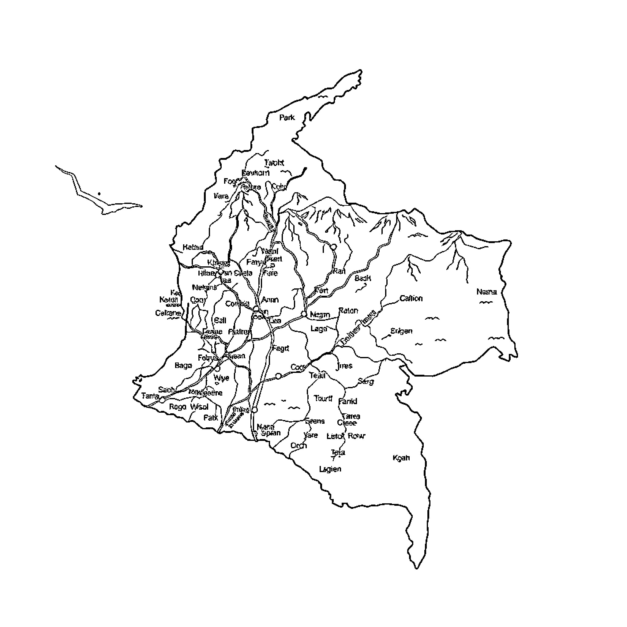 Colombia's Diverse Geographic Landscape Coloring Page (free black-and-white line drawing printable PDF for all, from beginners to advanced learners, including children, teens, adults, and seniors)