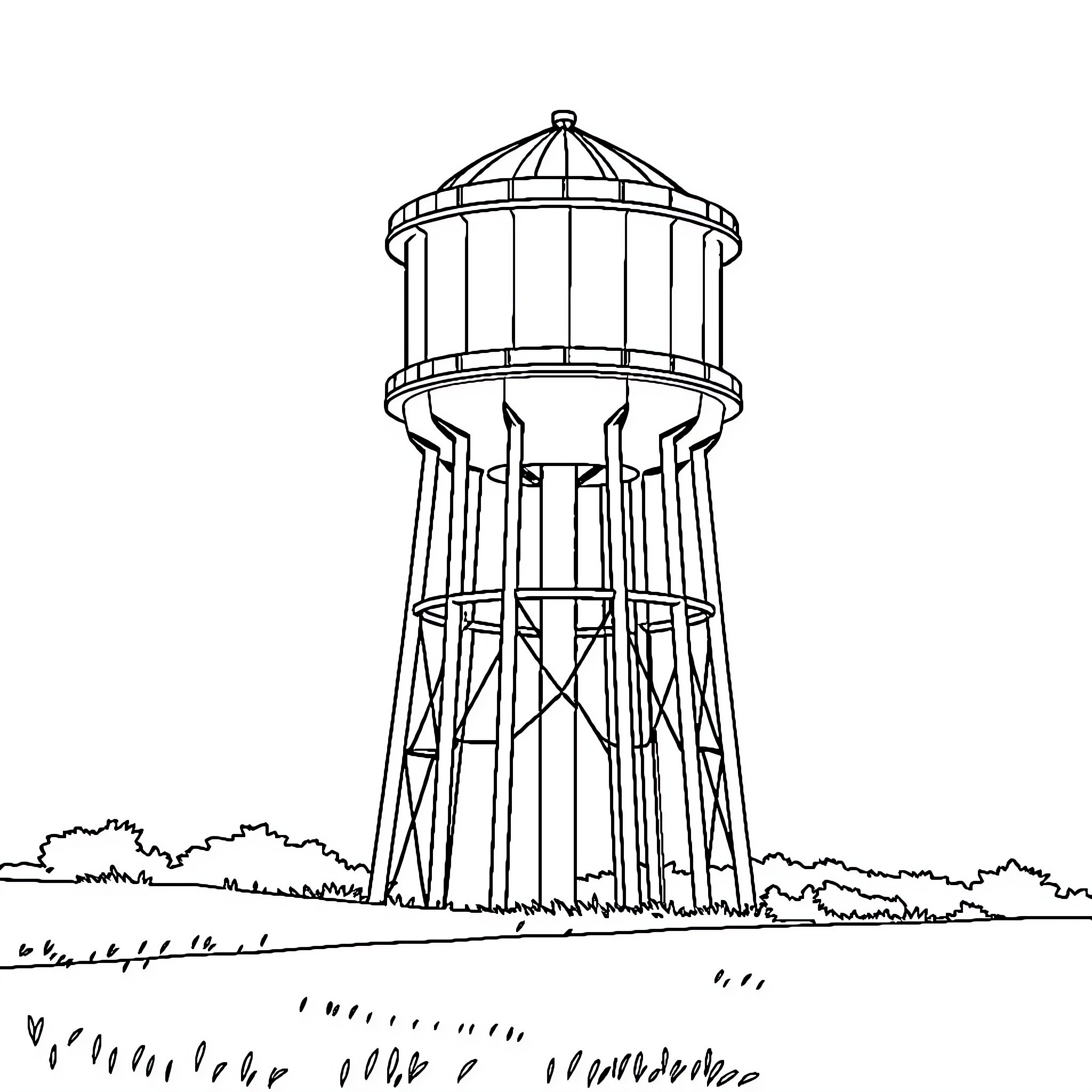 Water Tower with Minimalist Design Coloring Page (free black-and-white line drawing printable PDF for all, from beginners to advanced learners, including children, teens, adults, and seniors)