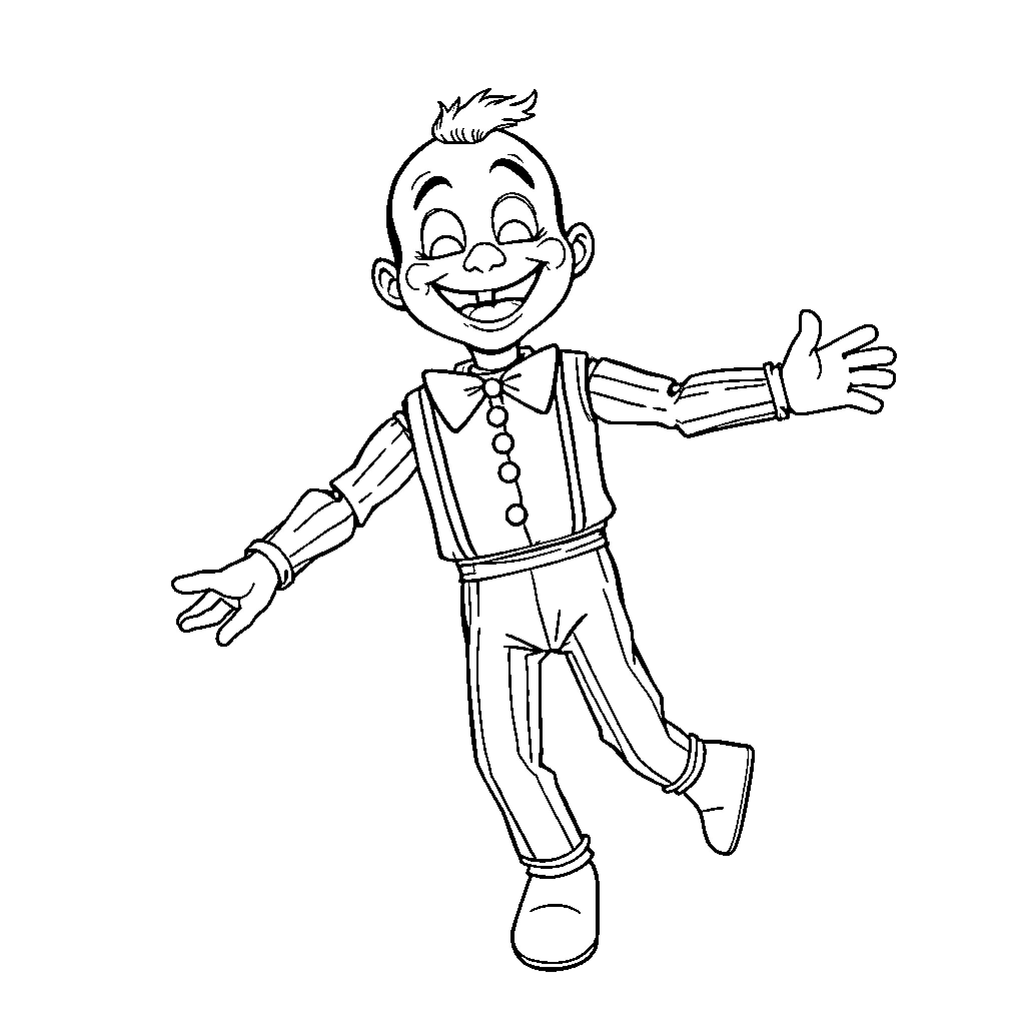 Slappy the Joyful Puppet's Playful Antics Coloring Page (free black-and-white line drawing printable PDF for all, from beginners to advanced learners, including children, teens, adults, and seniors)