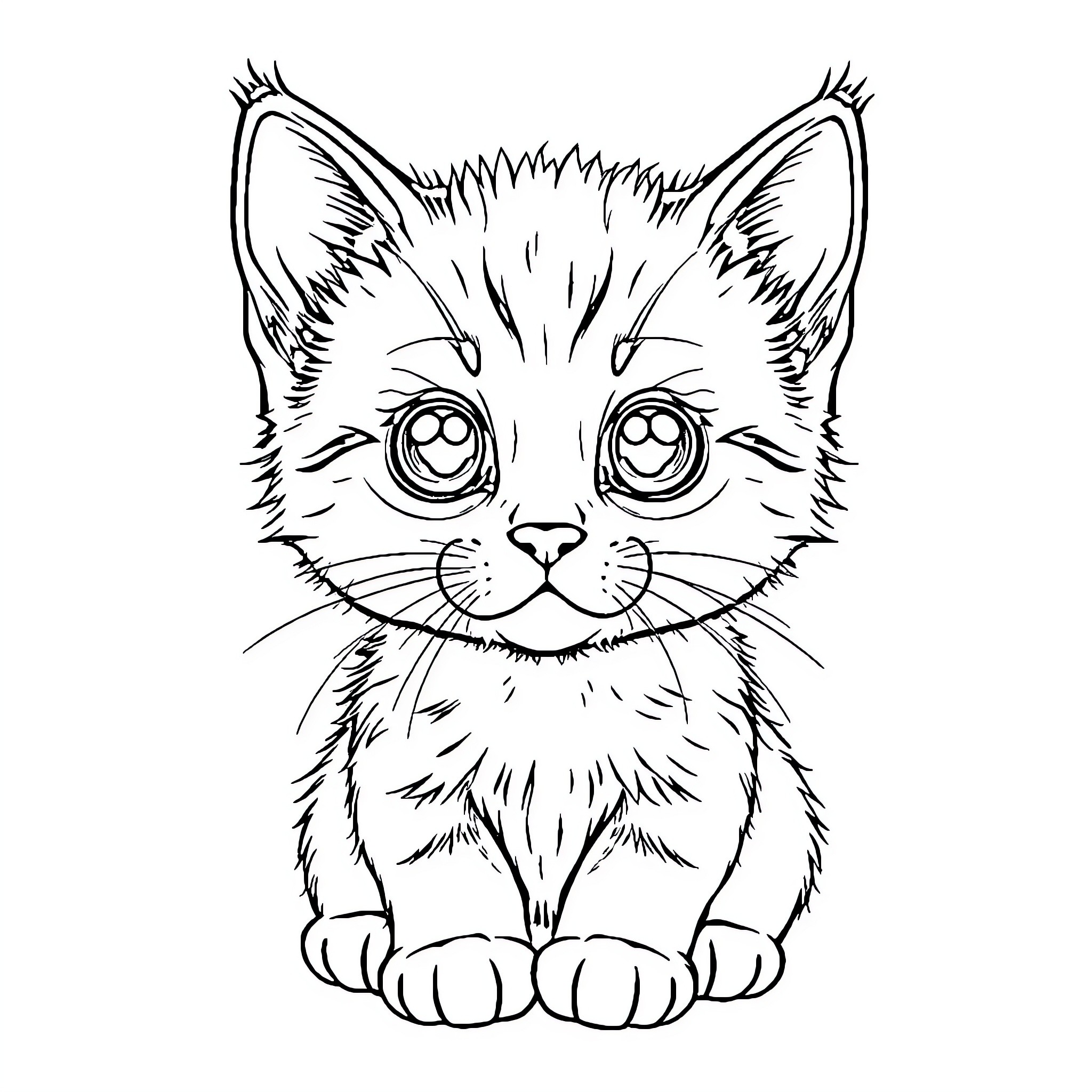 Kitty Cutie with Expressive Eyes Coloring Page (free black-and-white line drawing printable PDF for all, from beginners to advanced learners, including children, teens, adults, and seniors)