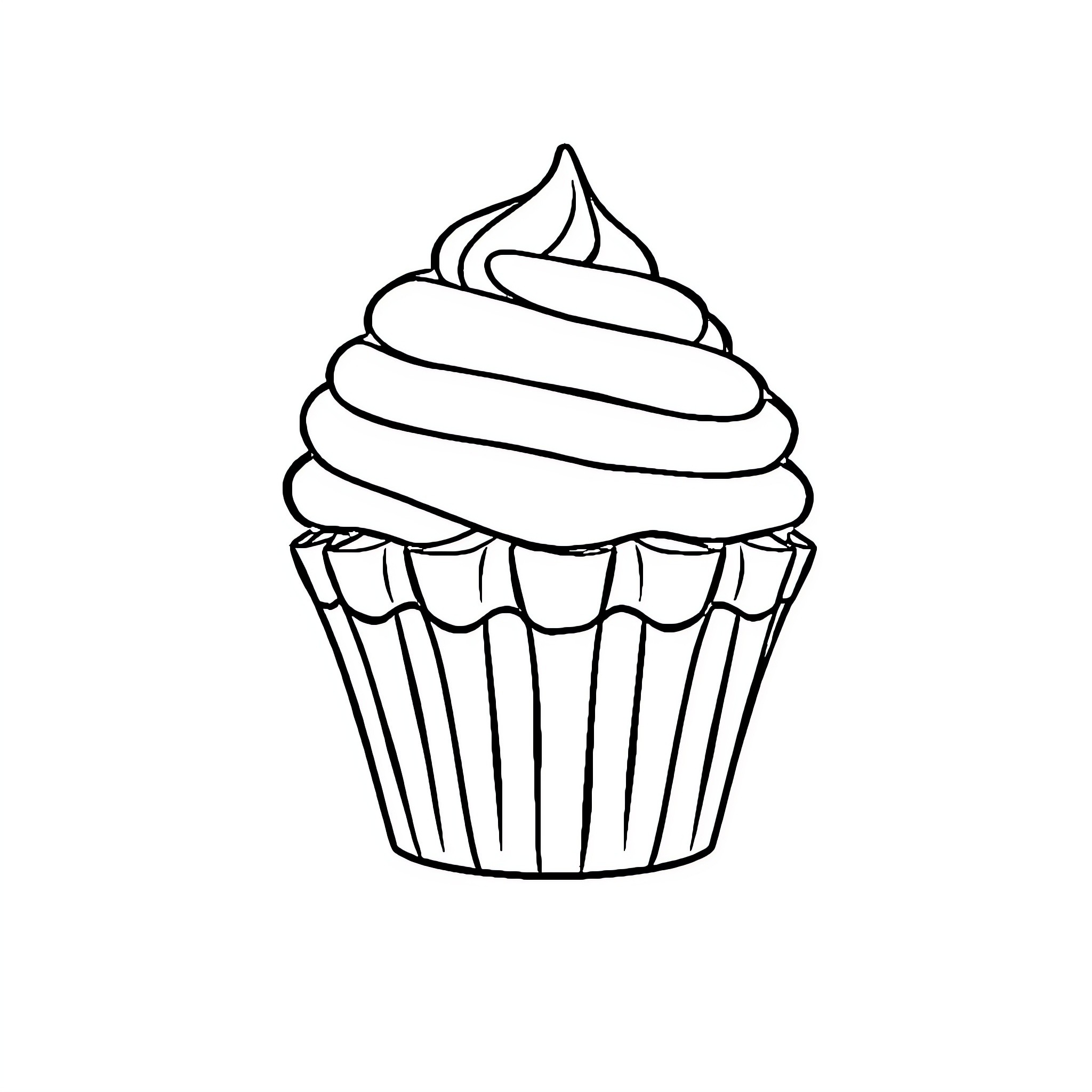 Cupcake with decorative swirl Coloring Page (free black-and-white line drawing printable PDF for all, from beginners to advanced learners, including children, teens, adults, and seniors)